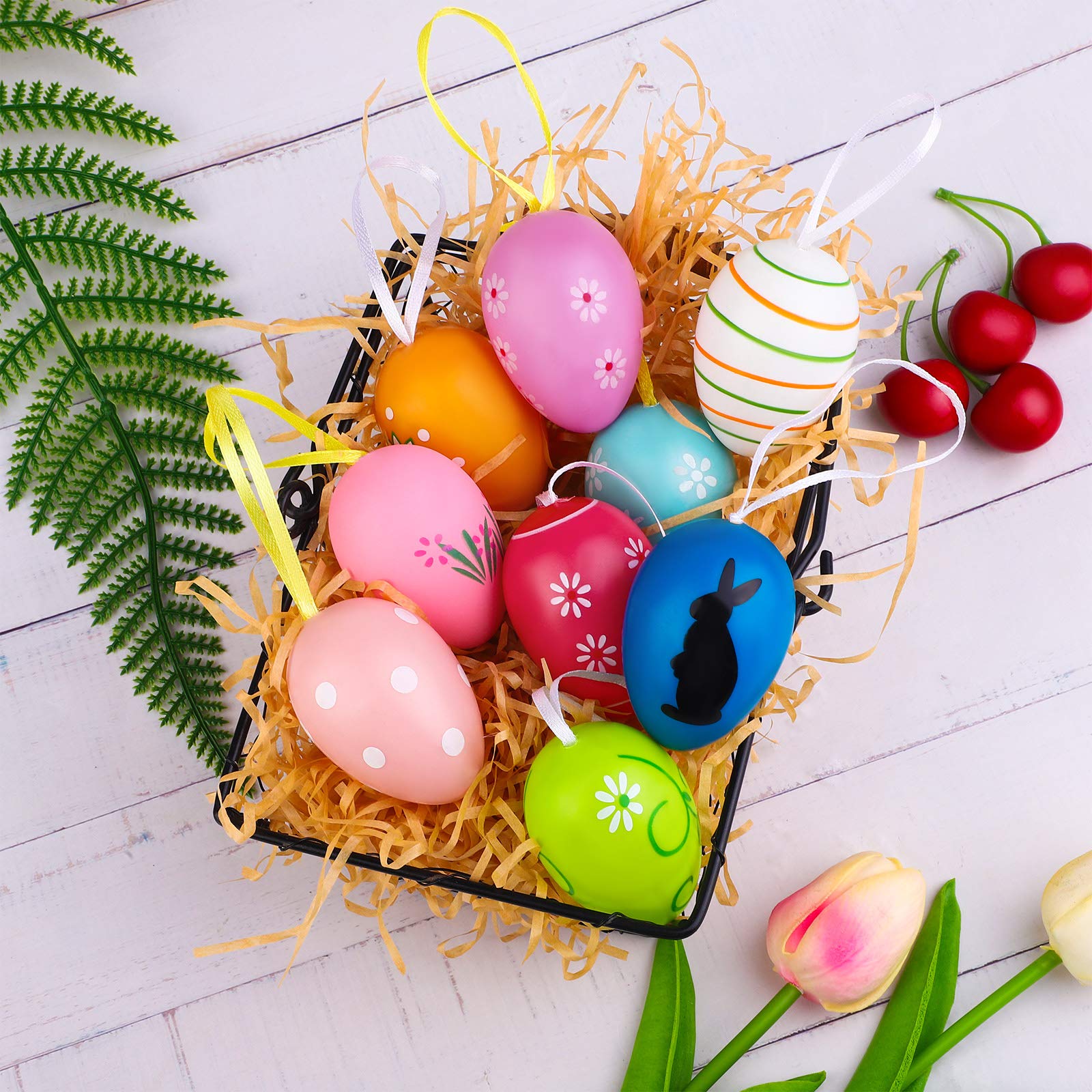 Xbessc 14 Uova Di Pasqua Decorative In Carta A Nido D'Ape, 7 Colori, Da Appendere Con Corda, Per Decorazioni Interne Ed Esterne