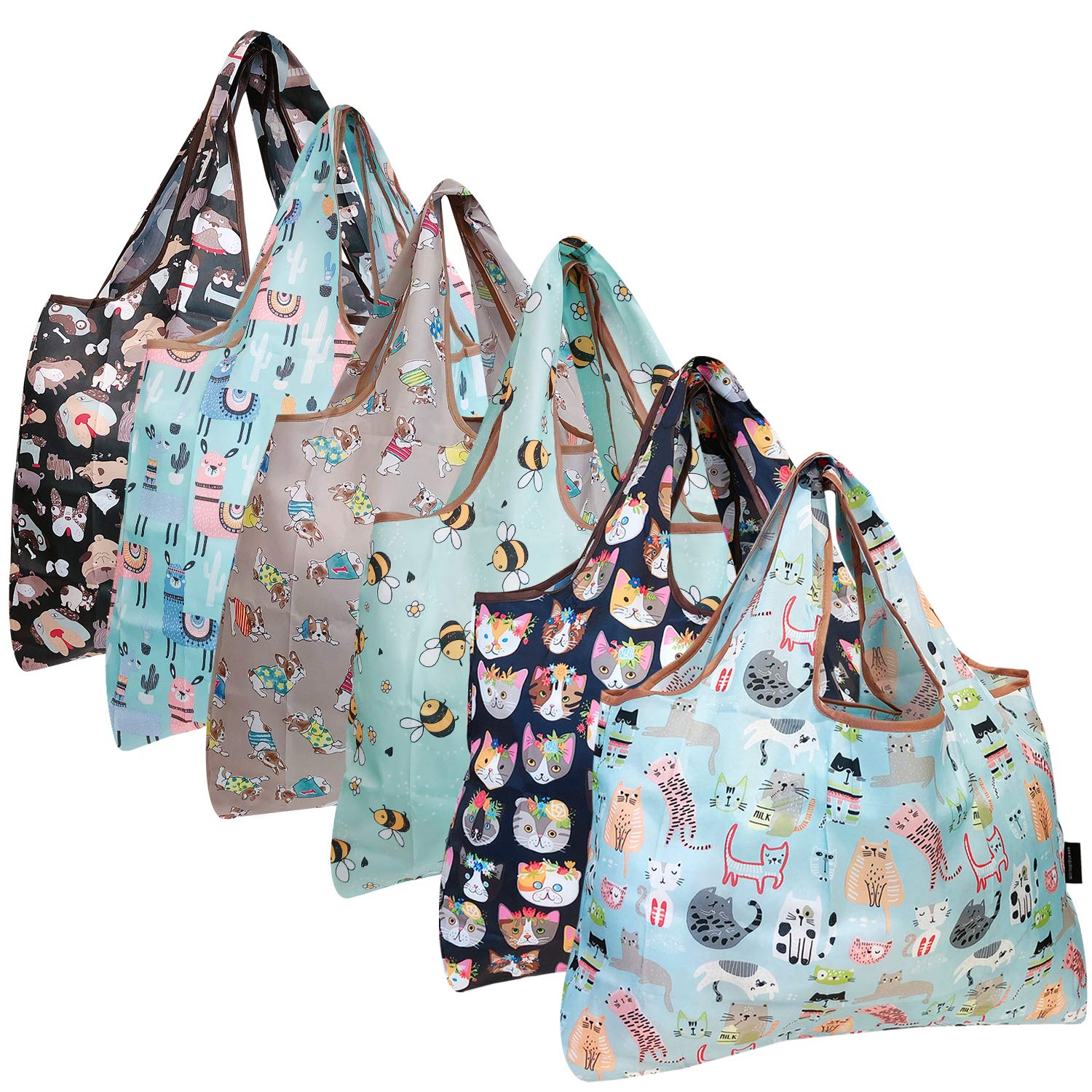 Matoen 10 Pcs Sacs D'Épicerie Réutilisables Animaux Pliables Polyester Motif Géométrique Fleur Sacs De Courses Réutilisables Extra Larges Lavables En Machine