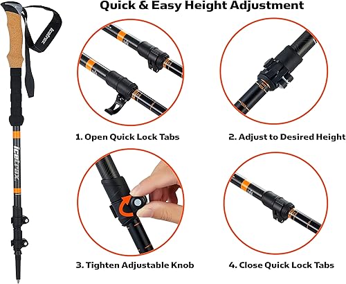 Miniatura 3 de ICETRAX Bastones de senderismo de aluminio con sistema de bloqueo rápido y agarre de corcho, juego de bastones de senderismo ajustables en altura