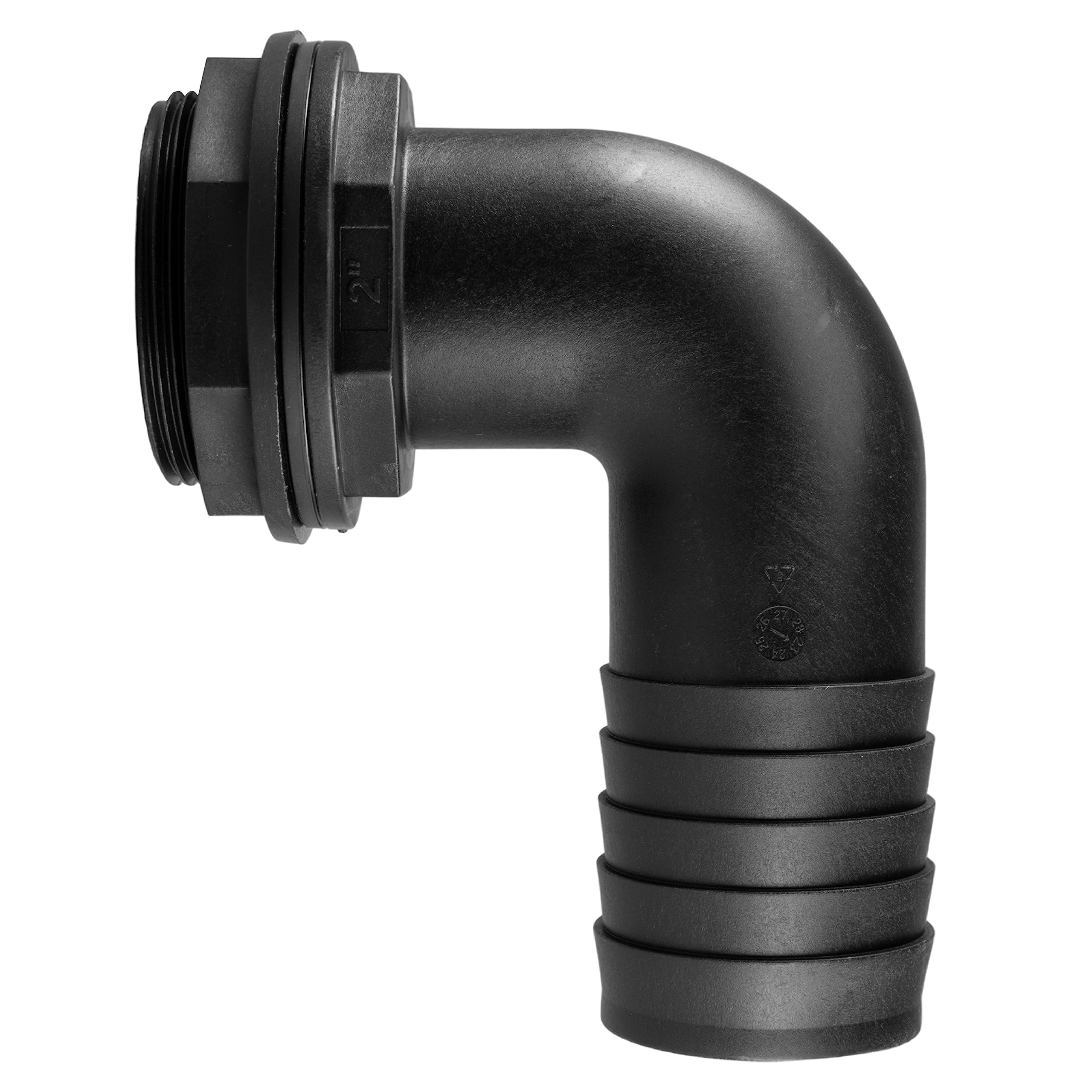 Water butt/rain barrel/water storage tank overflow hosetail elbow with nut & washer (2" bsp - 2" barb)