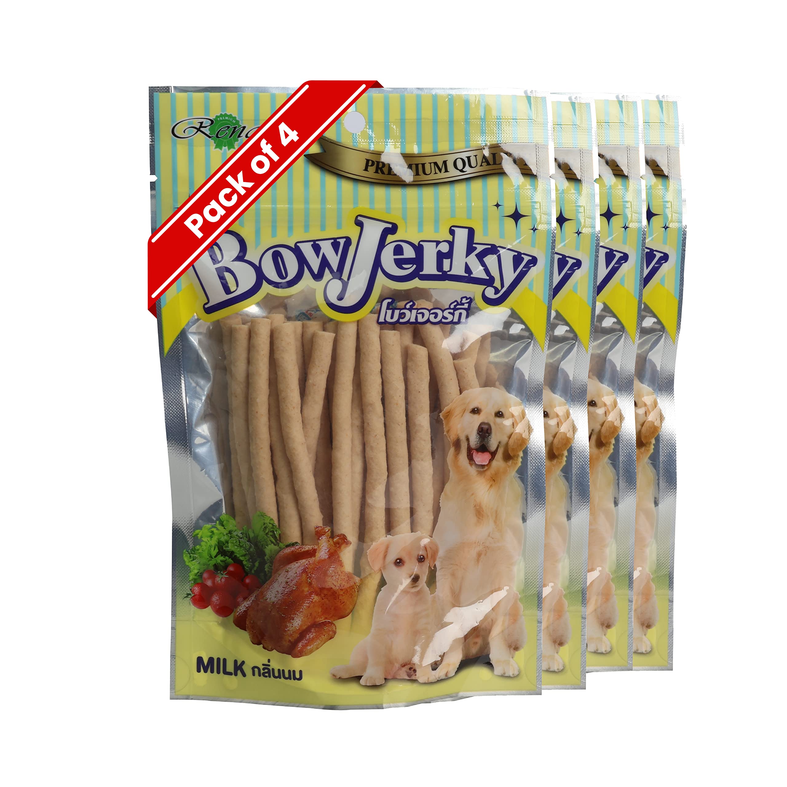 Bow Jerky Chicken and Milk Dog Treat 100% Pure Cage-Free Chicken Perfect Calcium Rich Training Reward and Everyday Stick Style Dog Snacking, 200gm