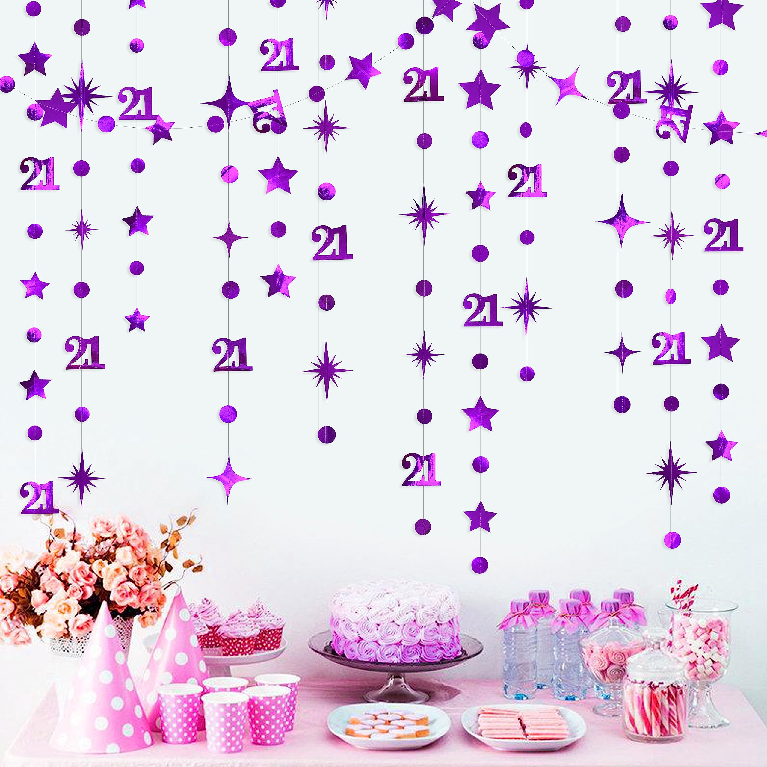 Ghirlanda Compleanno 21 Anni Oro Rosa Con Stelle E Cerchi | Kit Decorazione Festa Finalmente Legale