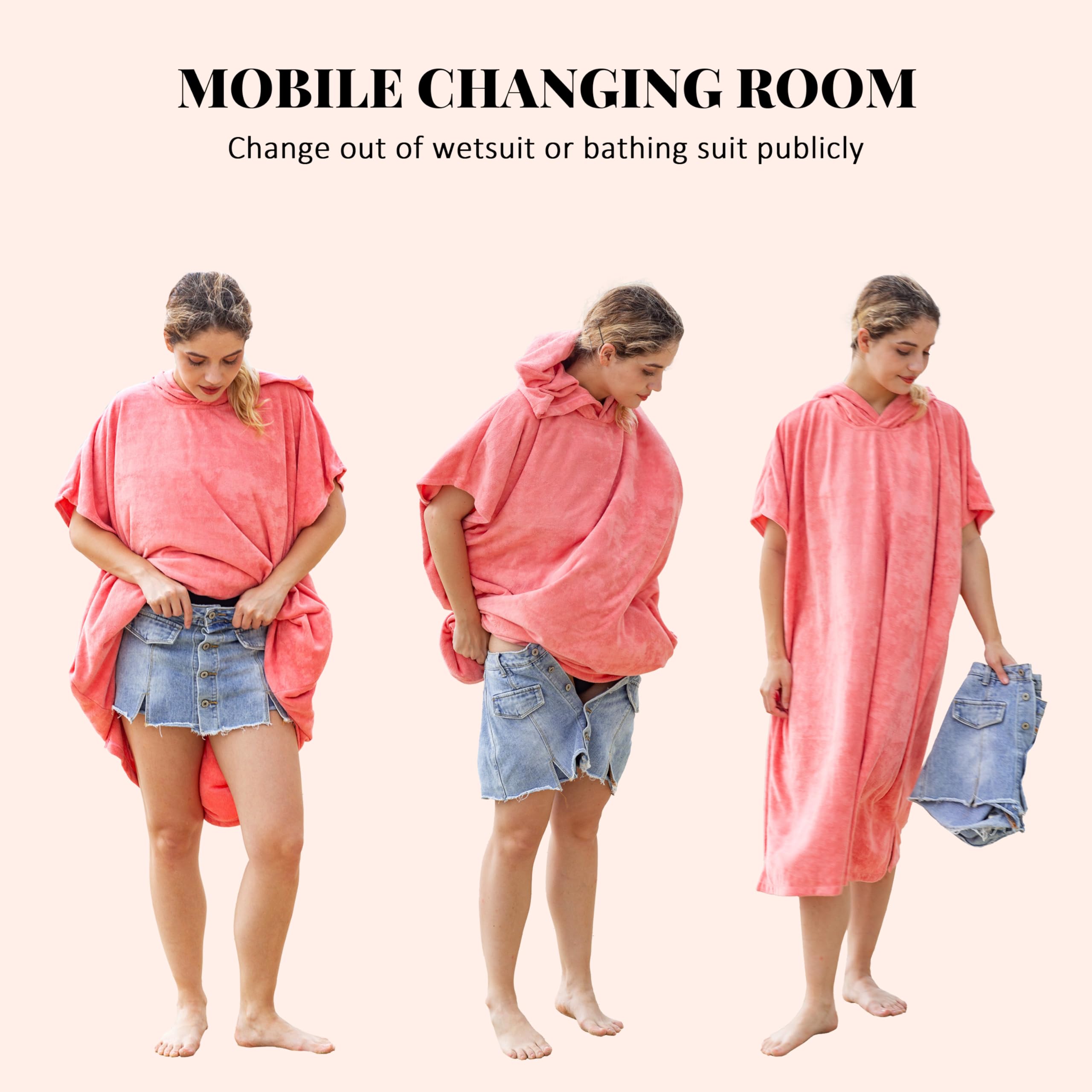 Catalonia Poncho de surf para adultos, hombres y mujeres, poncho de cambio con capucha para surf, natación, baño, absorbente de agua, de gran tamaño, rosa