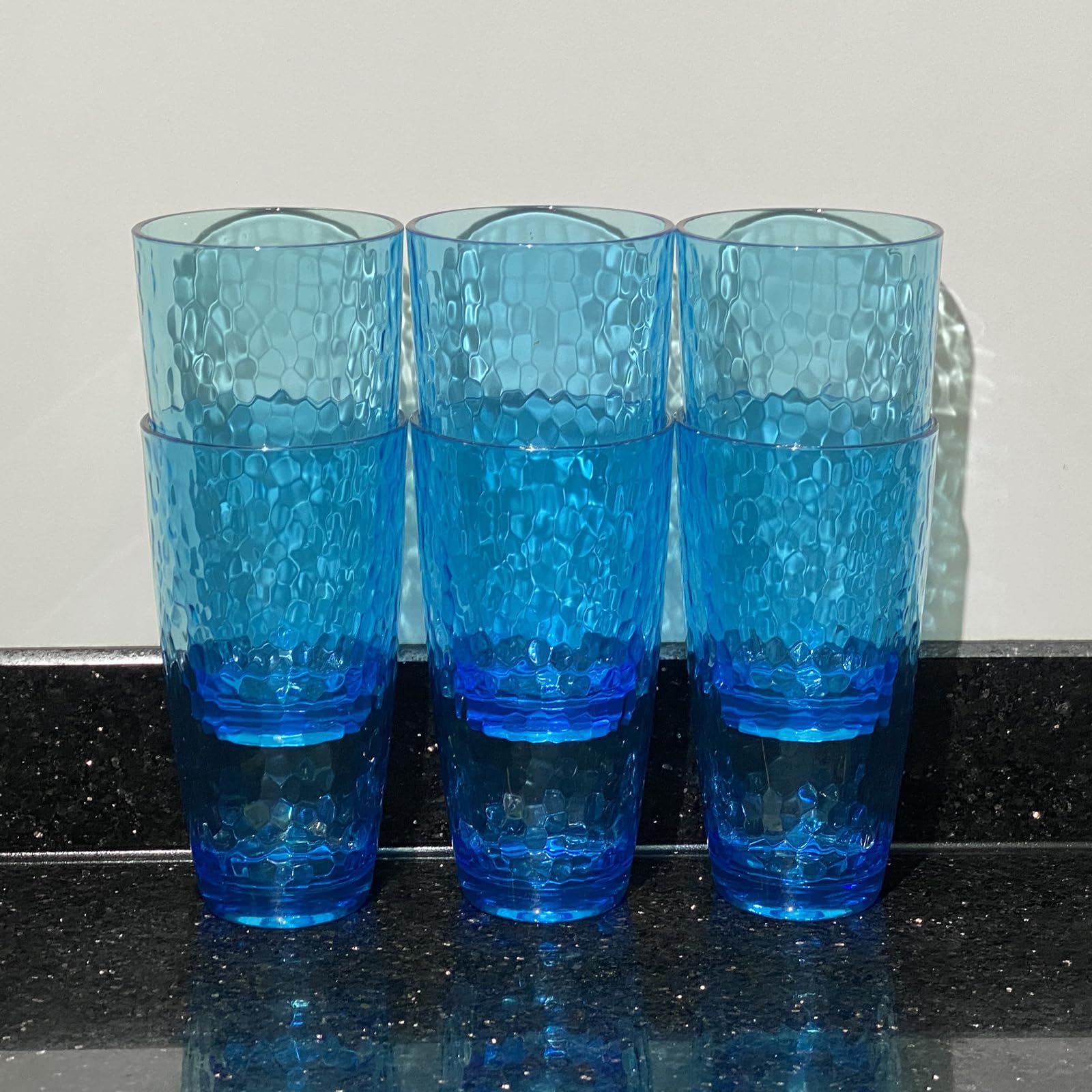Lot de 6 grands gobelets en plastique acrylique de 760 ml, style martelé, sans BPA (bleu)