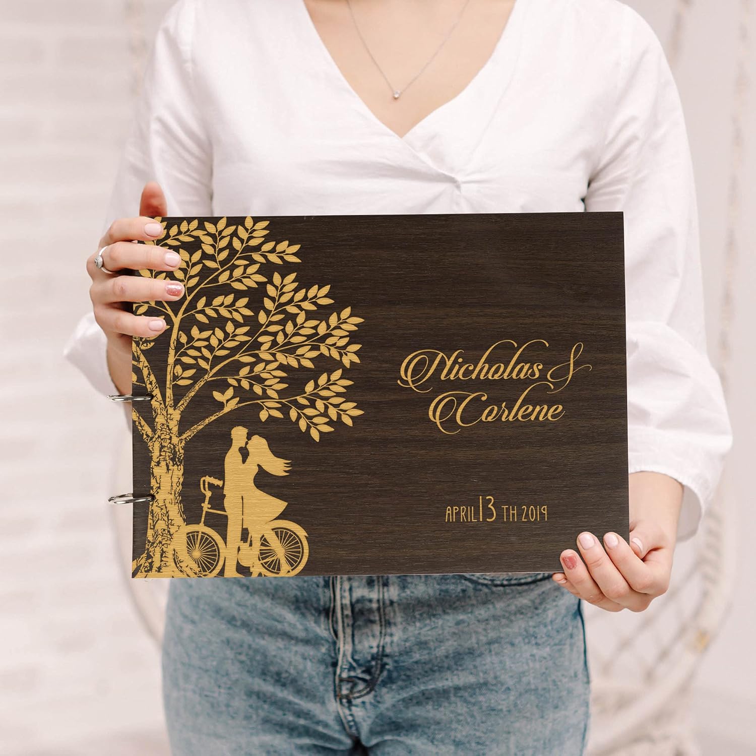 Darling Souvenir Personalized Engraved Laser Cut Wedding Guest Book Wooden Cover Sign-in Book Registry Guestbook Scrapbook-KW