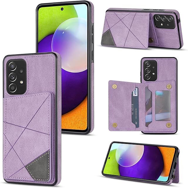 UEEBAI Wallet Case for Samsung Galaxy A52 4G/5G A52S 5G, Slim PU Leather Case with Card Holders Kickstand Double Magnetic Clasp Durable Skin feel Shockproof Flip Folio Cover - Purple