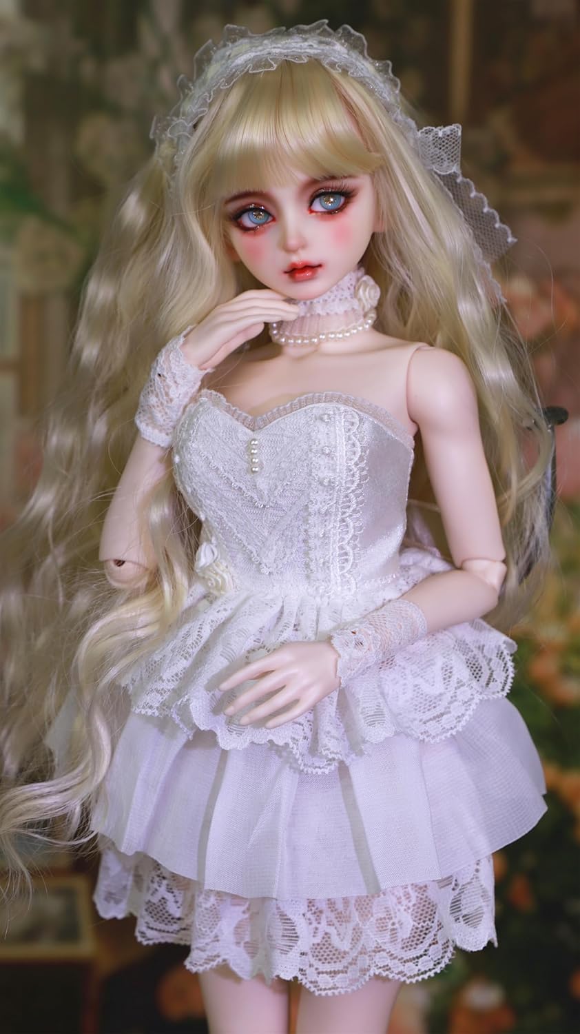 BJD Doll 1/4,Exquisite Hand-Painted Makeup,18 inches(45cm) Tall,White Outfit Style,Ball Jointed Doll,Resin and PVC Materials,for 15+ Year Old,Desk and Wall Decorations