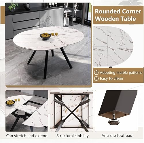 Miniatura 4 de Juego de mesa de comedor redonda extensible para 6, juego de mesa de comedor de 7 piezas con mesa extensible de 47-63 pulgadas y 6 sillas tapizadas,