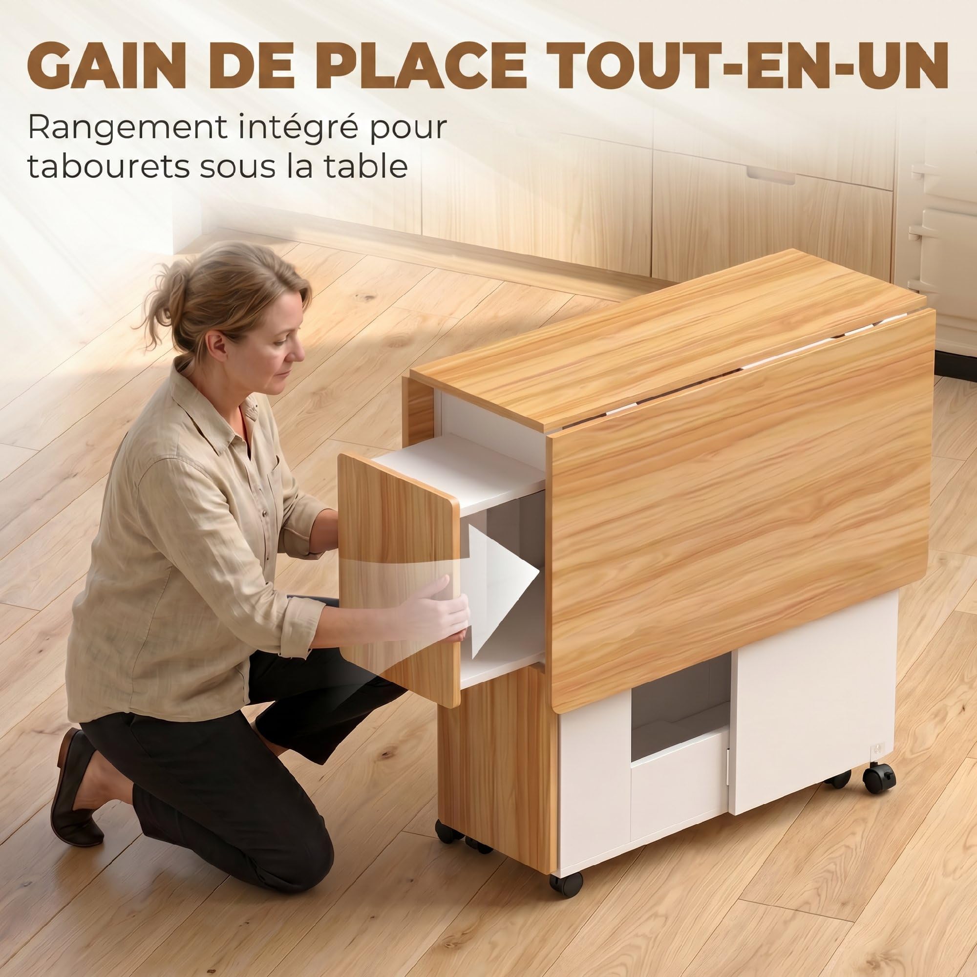 HOMCOM Ensemble Table Salle à Manger Pliante 4 Chaises Chêne et Blanc