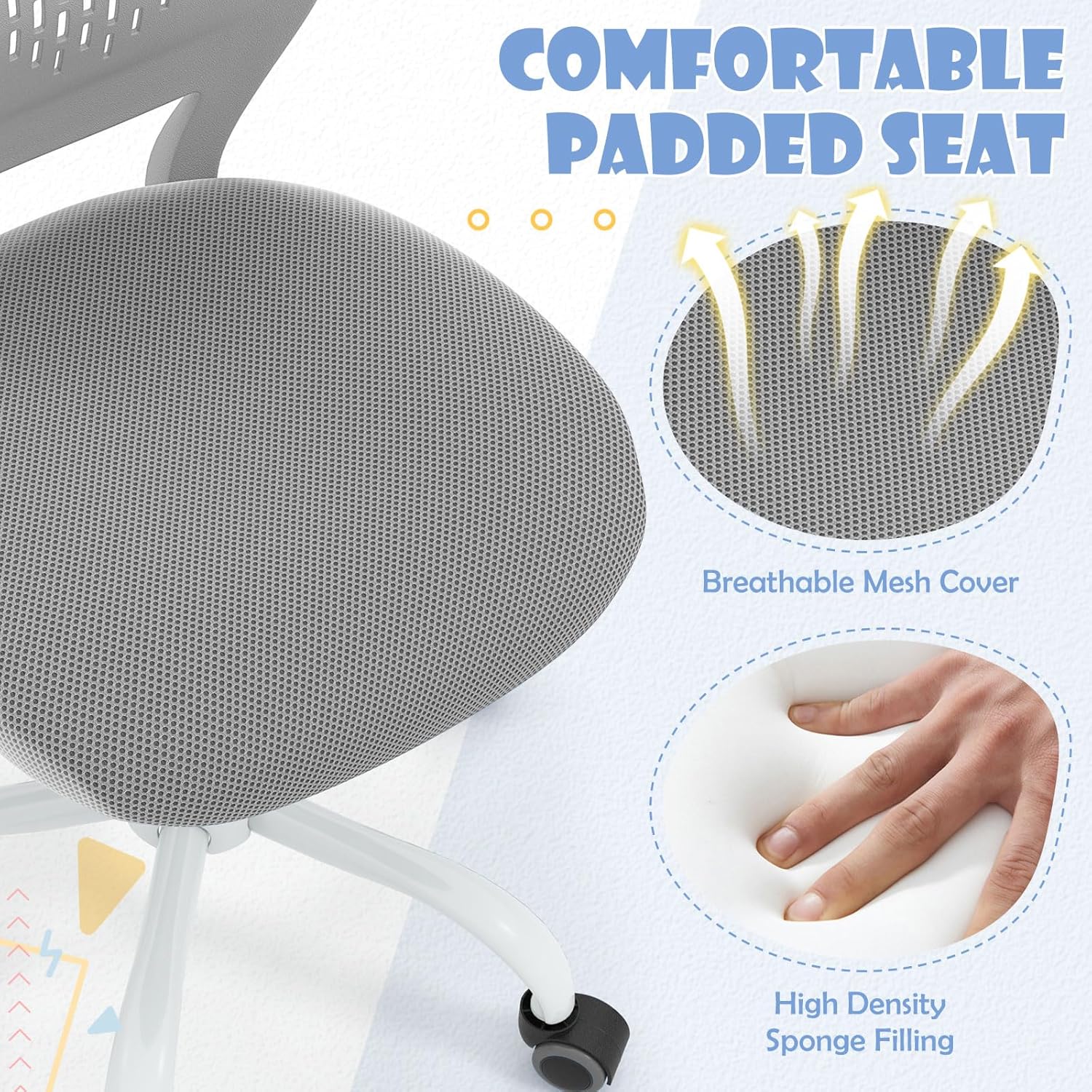 POWERSTONE Home Office Desk Chair Cute Office Chair Small Adjustable Swivel Task Chair Armless Writing Desk Chair for Small Space Grey