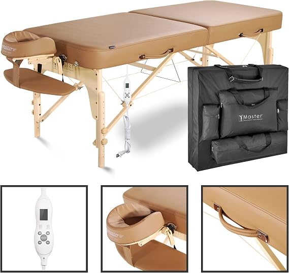 Master Massage 30 Full Size Phoenix Therma Top Portable Massage Table Package (Built in Heating Pads)- Esthetician Bed- Folding Foldable Beauty Salon Tattoo Facial Lash Bed with Heated Top, Otter
