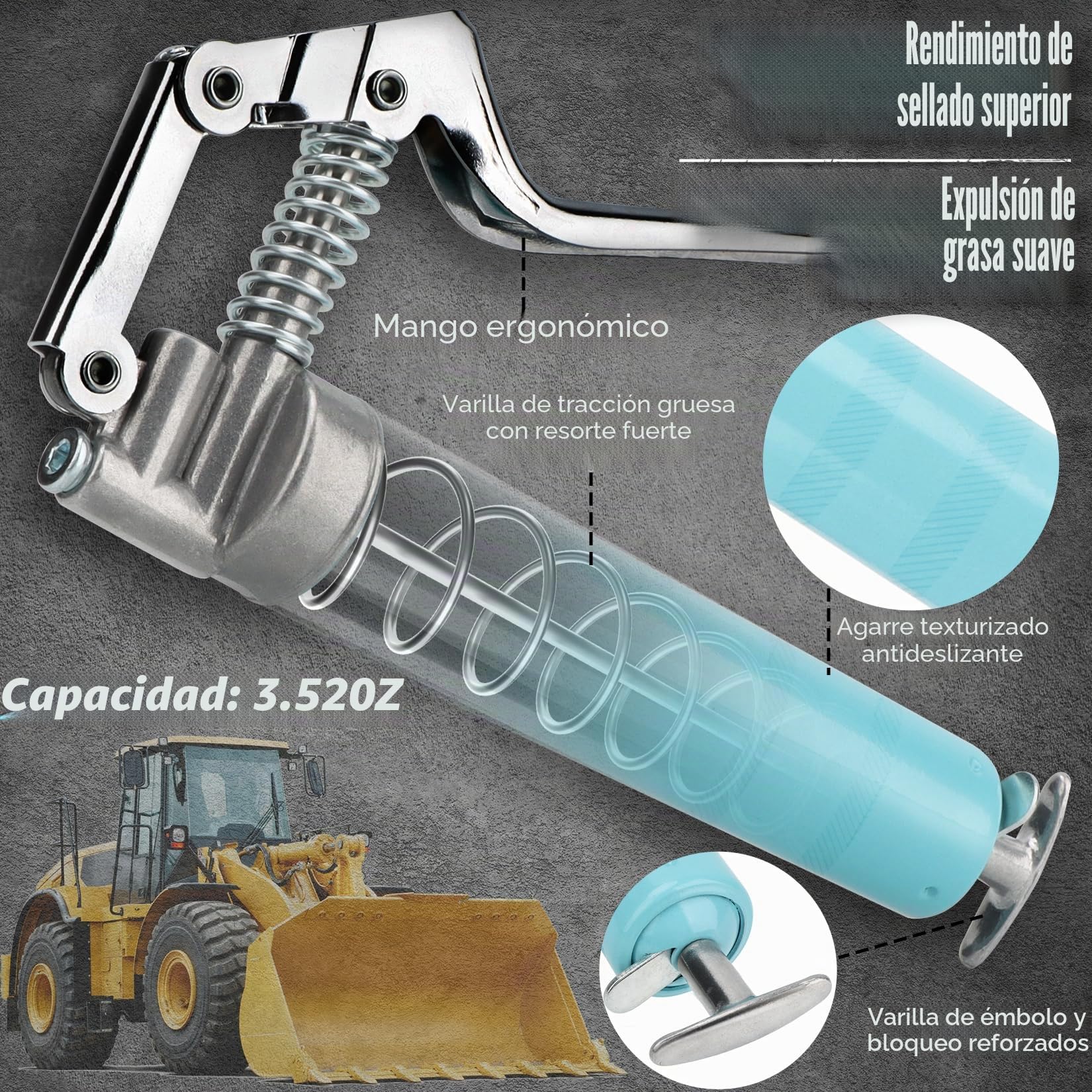 SHALL Mini pistola engrasadora, kit de pistola engrasadora pequeña (capacidad de 3.52 oz, 3000 PSI), boquilla afilada, adaptador de extensión, guante de PVC reforzado y limpiador de accesorios Zerk