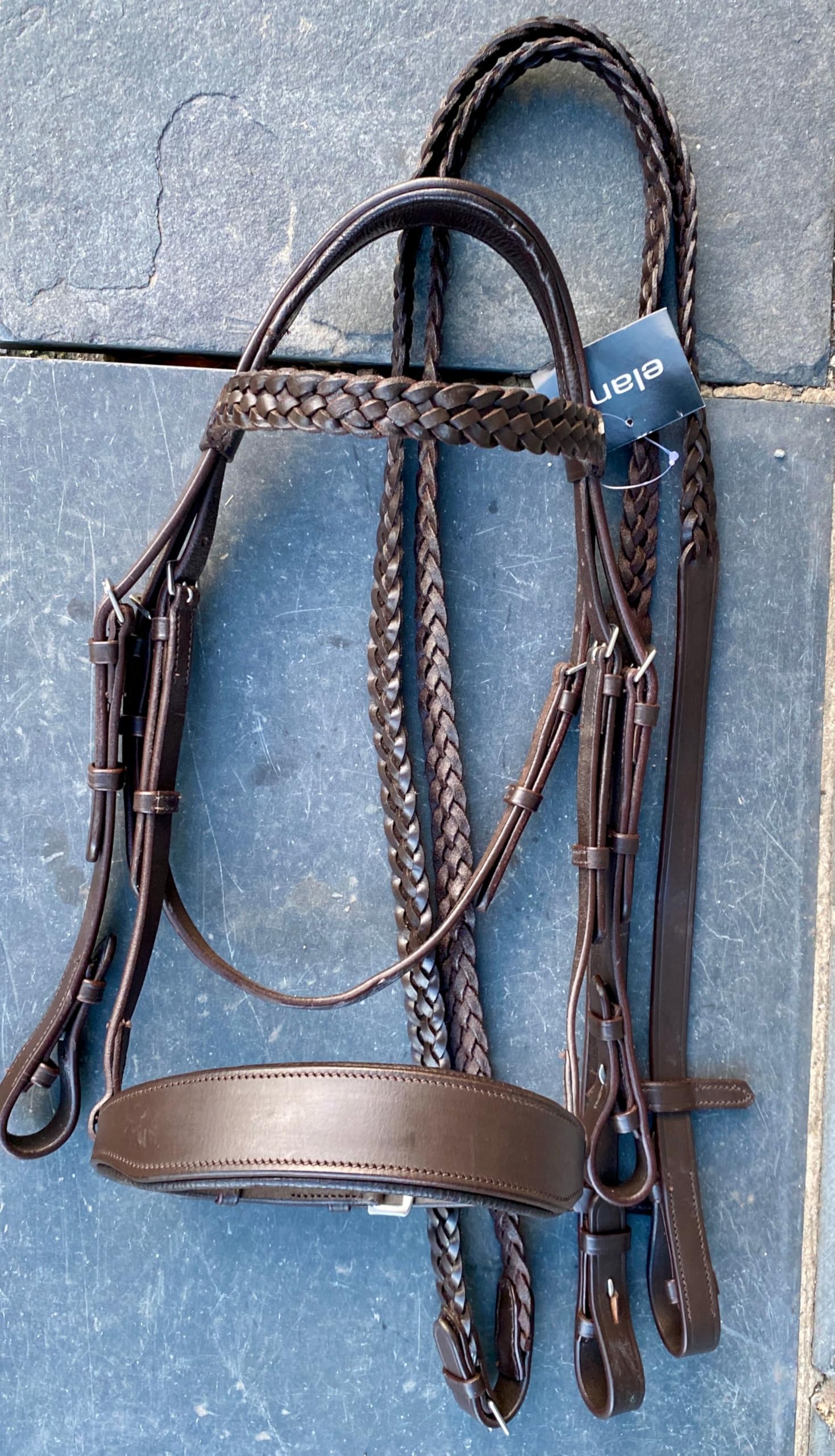 Wide Padded Chunky Hunter Bridle with Plaited Reins & Browband Full / Brown
