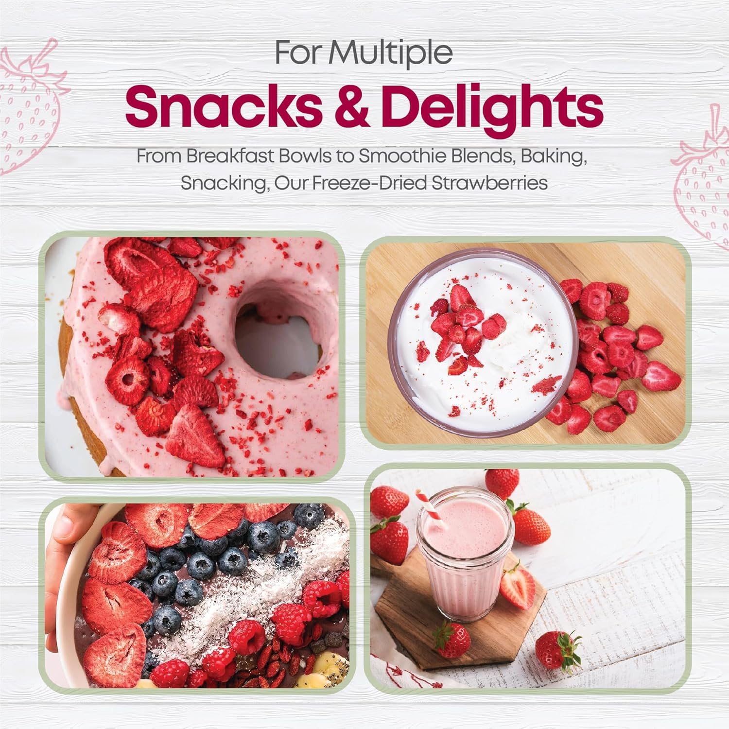 Fresas liofilizadas chips 100% fruta deshidratada natural sin aditivos snack