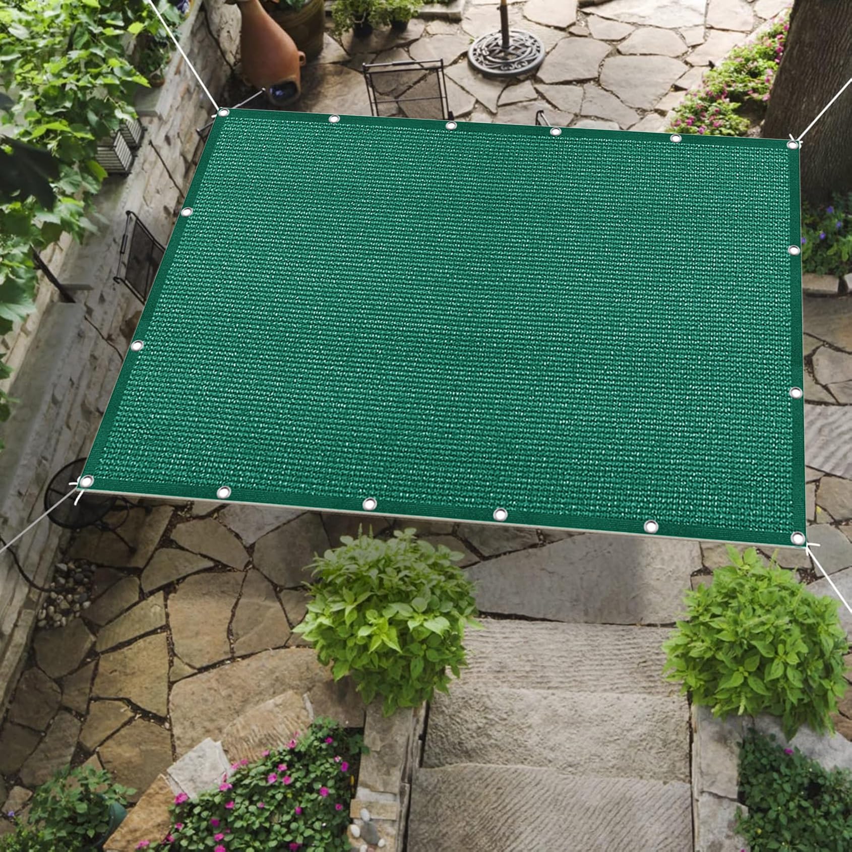 Toldo Vela de Sombra HDPE 140 x 280 cm, Resistente HDPE Prueba de Viento, Resistente Mallas Ocultacion, Malla Sombreadora Sun Net, para Jardín Balcón Exterior, Verde Oscuro