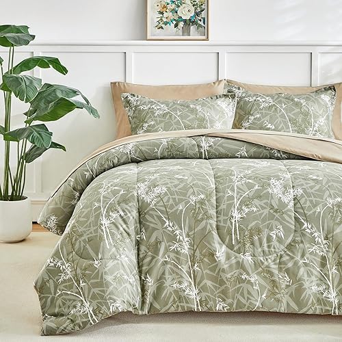 Miniatura 9 de AIKASY - Juego de cama de 7 piezas, estampado floral, microfibra suave, juego de edredón de cama reversible (1 edredón, 2 fundas de almohada, 1