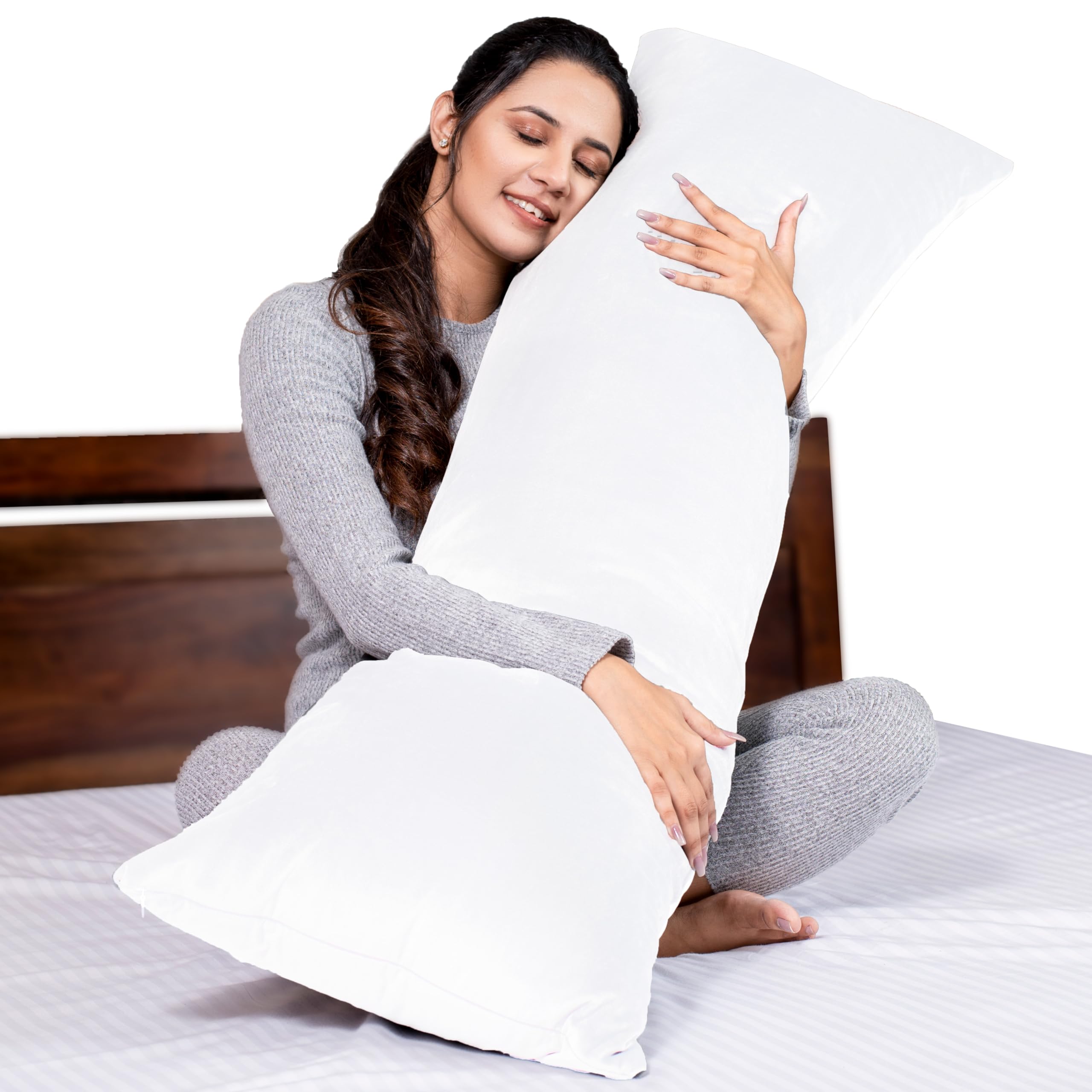 MY ARMOR Soft Microfiber Hug Pillow for Sleeping 53 x 16 Inches, Full Body Pillow, Long Pillow for Bed, Pregnancy Pillow for Sleeping, Large Pillow Without Cover, White