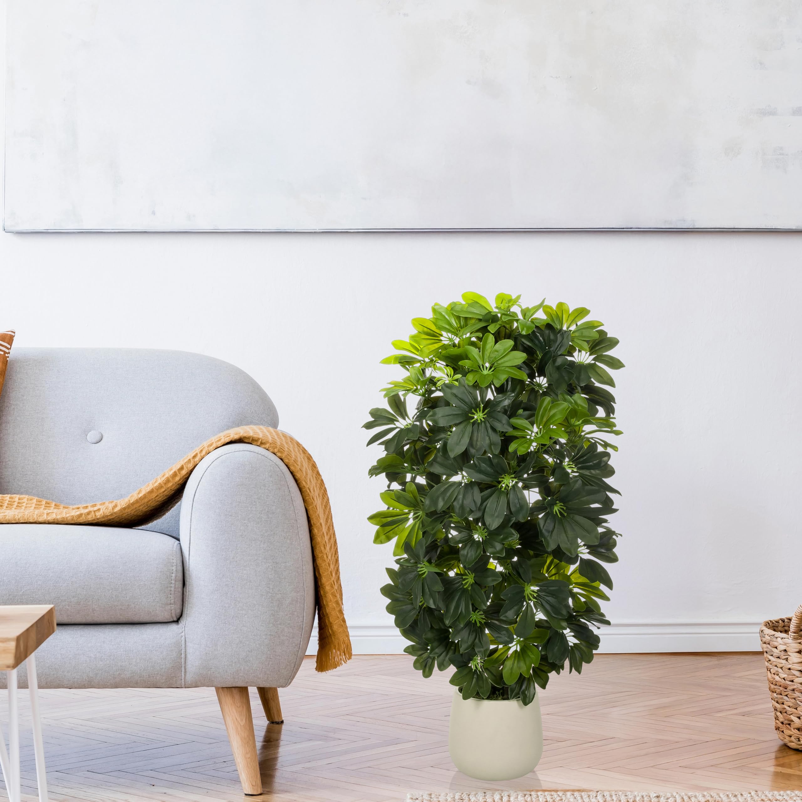 hjh OFFICE - Pianta artificiale Schefflera 2 – Imitazione sempreverde ca. 110 cm | Täuschend echt, miscela di plastica di alta qualità, facile da mantenere e inodore