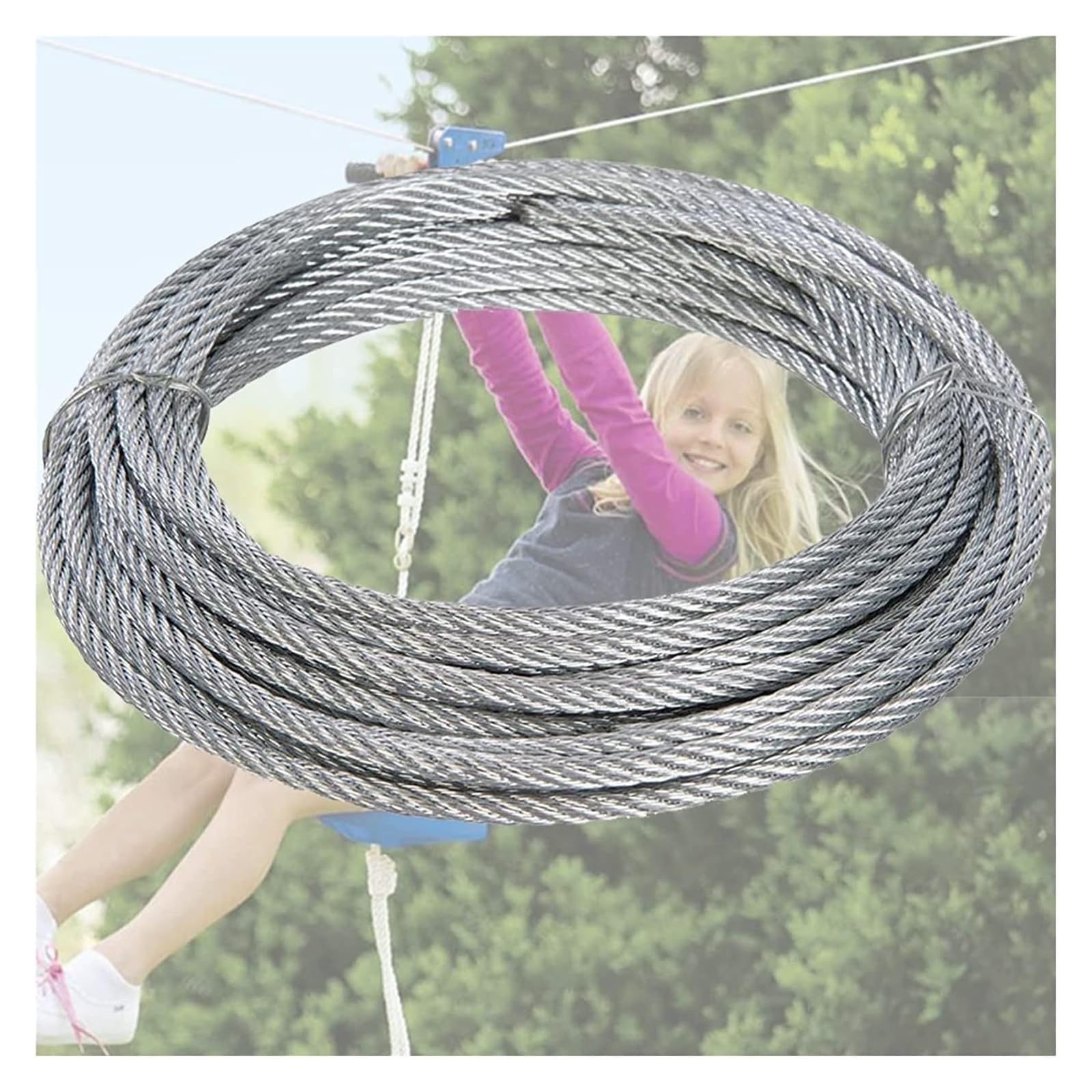 Drahtseil Zip Line Draht 5mm, 1M-100M Gartendraht for Hinterhof, Heavy Duty Metallkabel for Hebebühne, die Schleifscheibe anhebt, 1400 Lbs Bruchfestigkeit(100M/328ft)