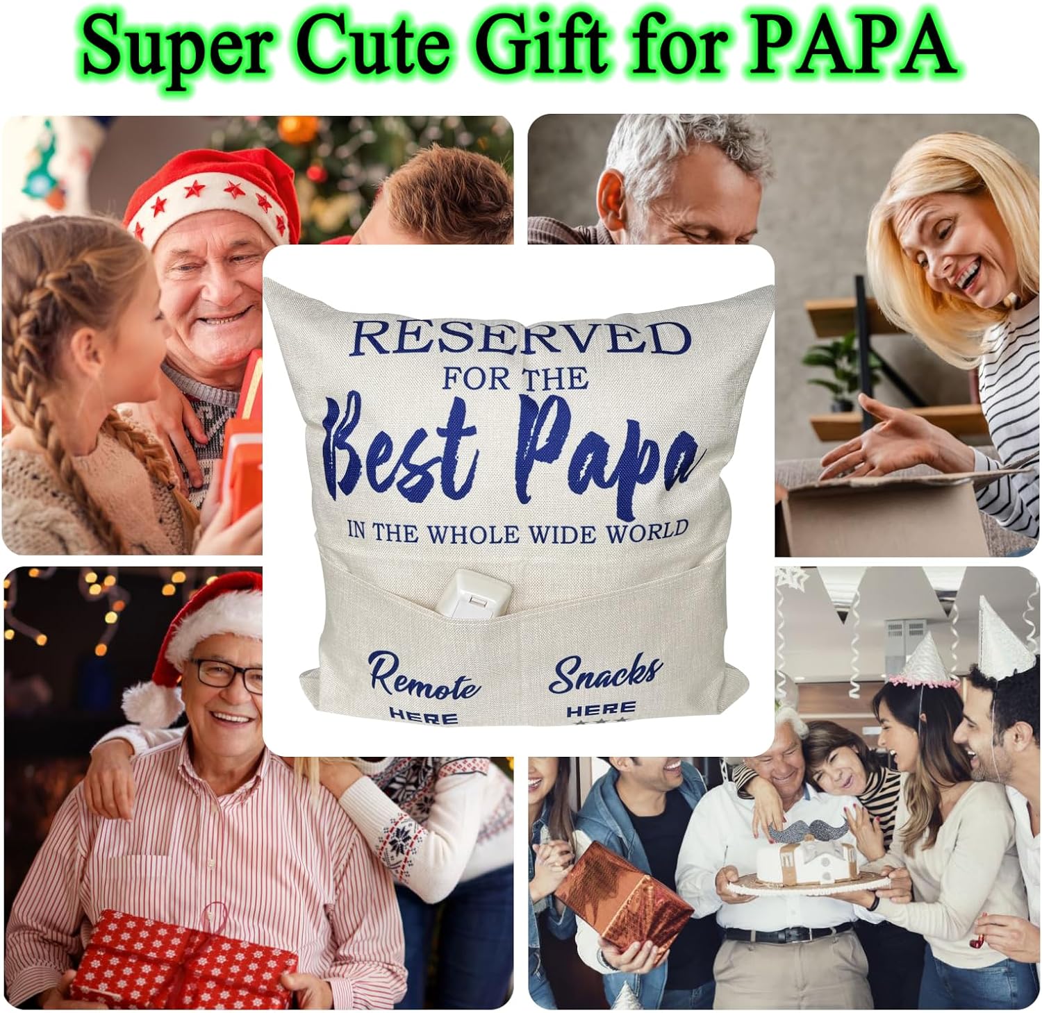 Papa Gifts from Grandkids, Two-Pocket Throw Pillow Covers 18x18 Inch, Great Papa Dad Gifts for Birthday Christmas Anniversary Fathers Day Thanksgiving Day - Image 3