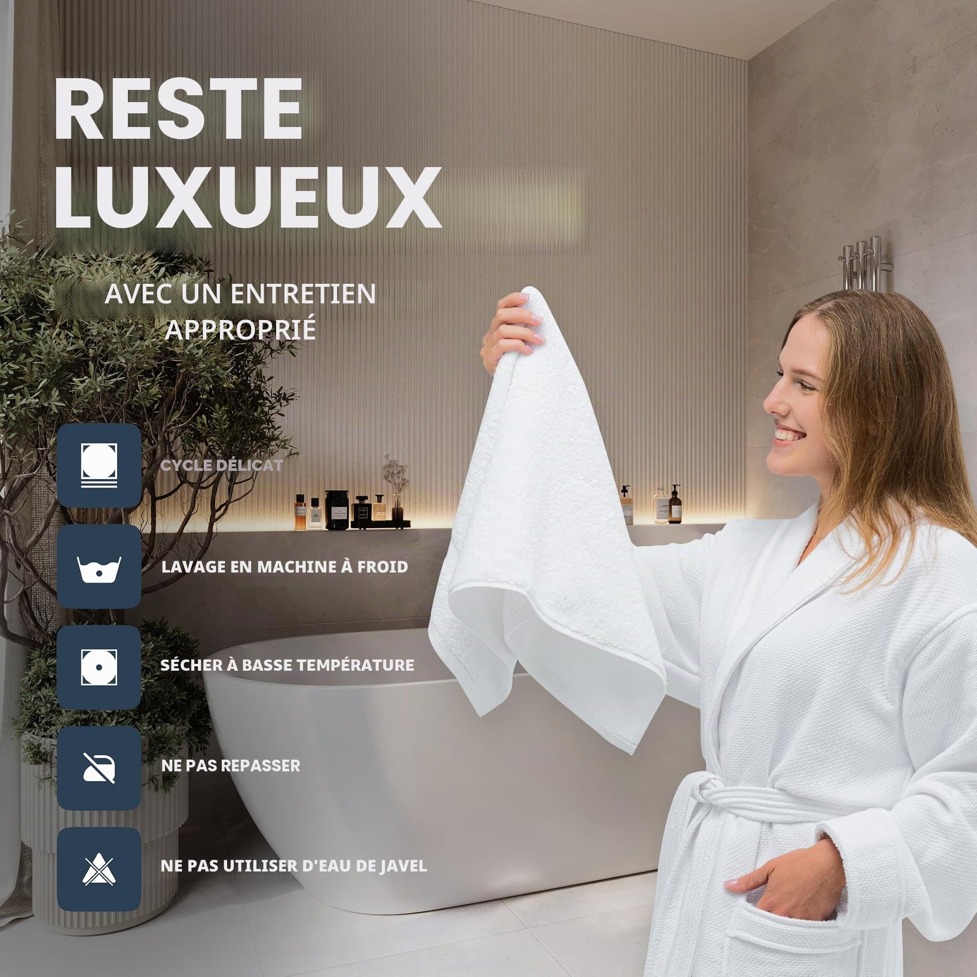 White Classic Lot de 6 essuie-Mains de Luxe 100% Coton, Serviettes de qualité pour Salle de Bain, hôtel - 40 x 76 cm - Blanc