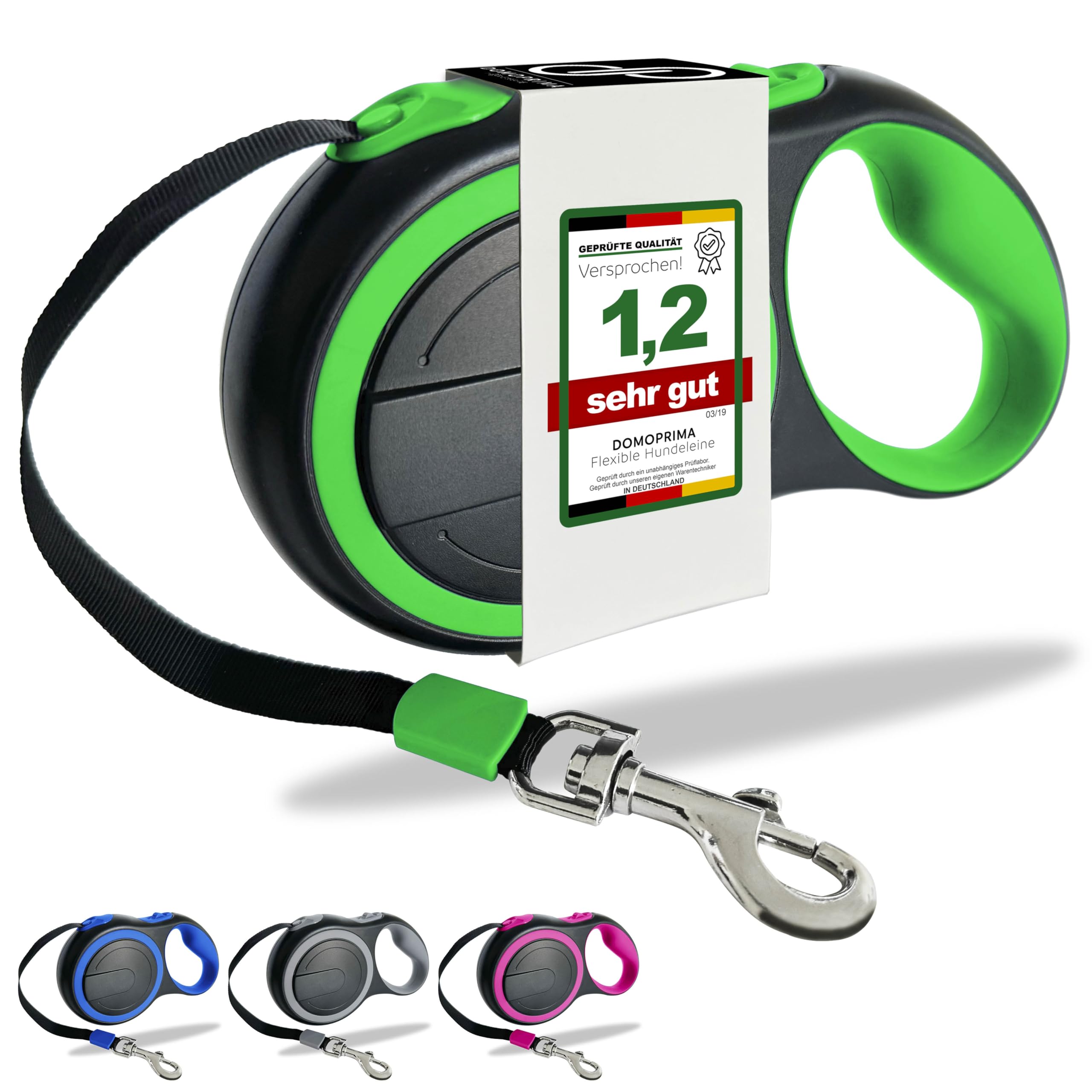 Correa Flexible Para Perros DOMOPRIMA - 3 Tamaños (S, M, L) Y 4 Colores, Robusta, Segura Y Con Mango Antideslizante