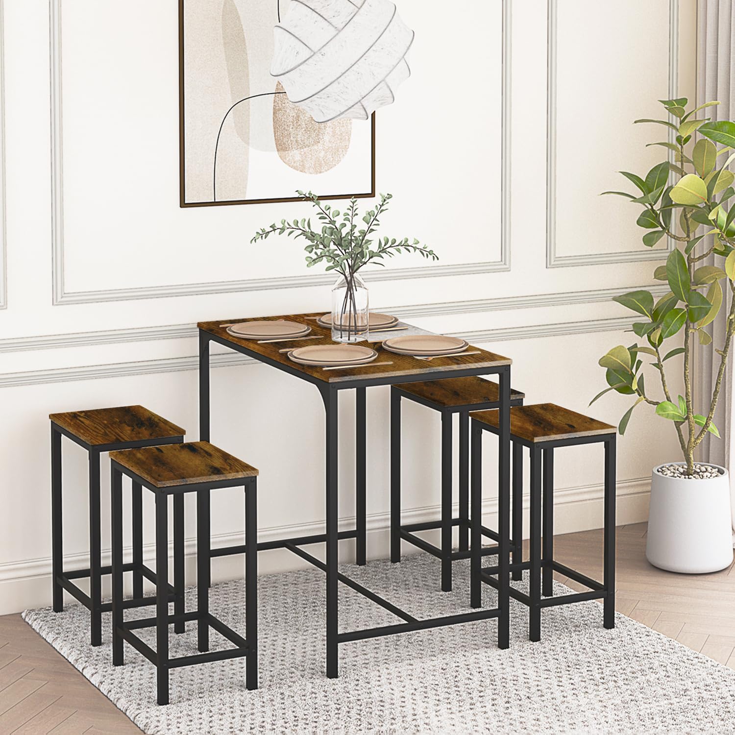buybyroom Tavolo da bar con 4 sgabelli, Tavolo da pranzo, 100 x 60 x 90 cm, Design