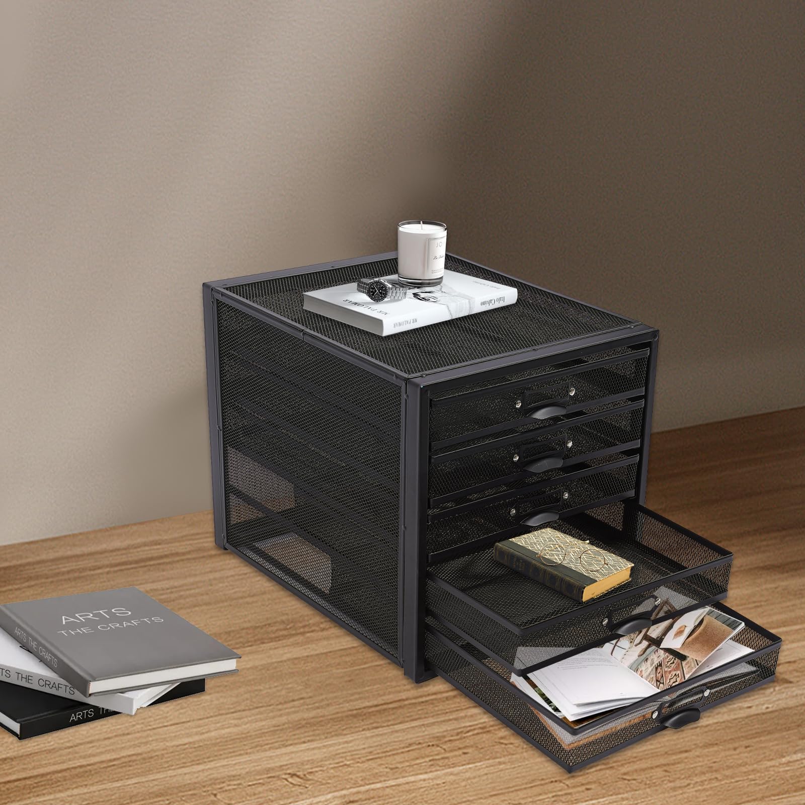 Organizer da scrivania in ferro da ufficio, a 5 livelli, con cassetti multifunzionali, per cancelleria, in rete rimovibile, 27,5 x 35,4 x 28,3 cm