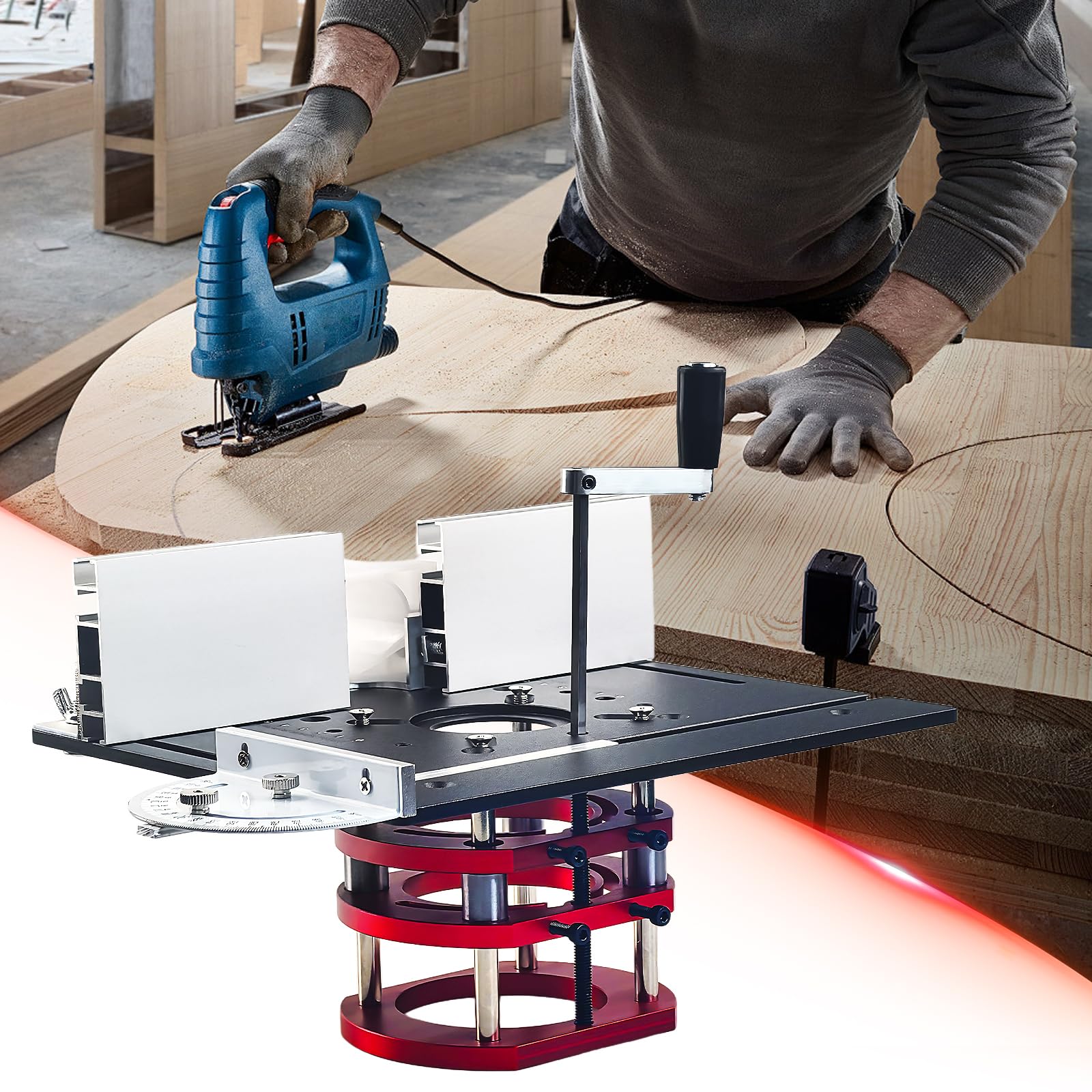 Flylin Sollevatore per fresatrice con piastra superiore, piastra in alluminio e kit di sollevamento per fresatrice, sistema di sollevamento di precisione per lavorazione del legno, scanalatura