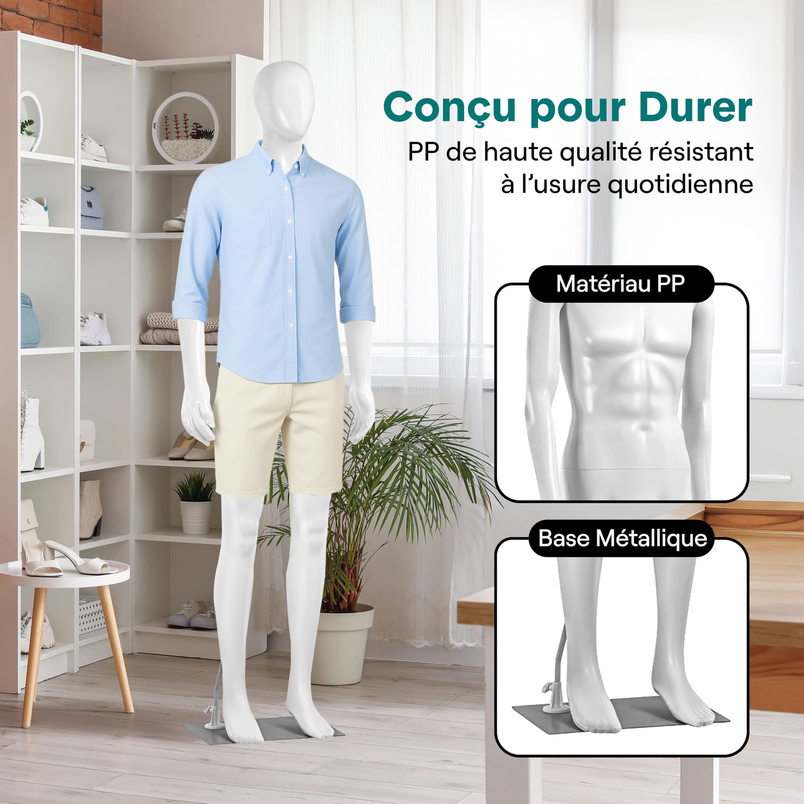 SereneLife Mannequin Masculin Corps Complet, 185cm de Hauteur, Membres Flexibles, Tête Ajustable, Design Détachable, Idéal pour Magasins de Vêtements, Boutiques, Expositions et Plus