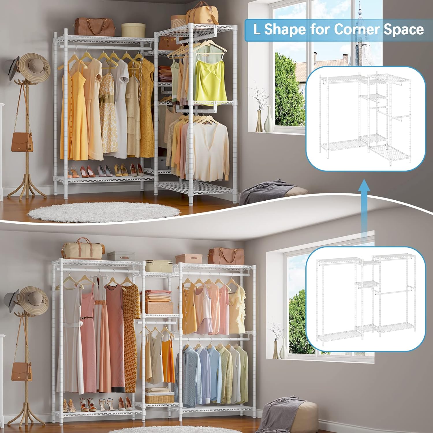 VIPEK V6 Plus Wire Garment Rack Heavy Duty Clothing Rack for Hanging Clothes, Metal Freestanding Closet Wardrobe Rack Portable Clothes Rack, 86.2" L x 17.3" W x 76.4" H, Max Load 880lbs, White