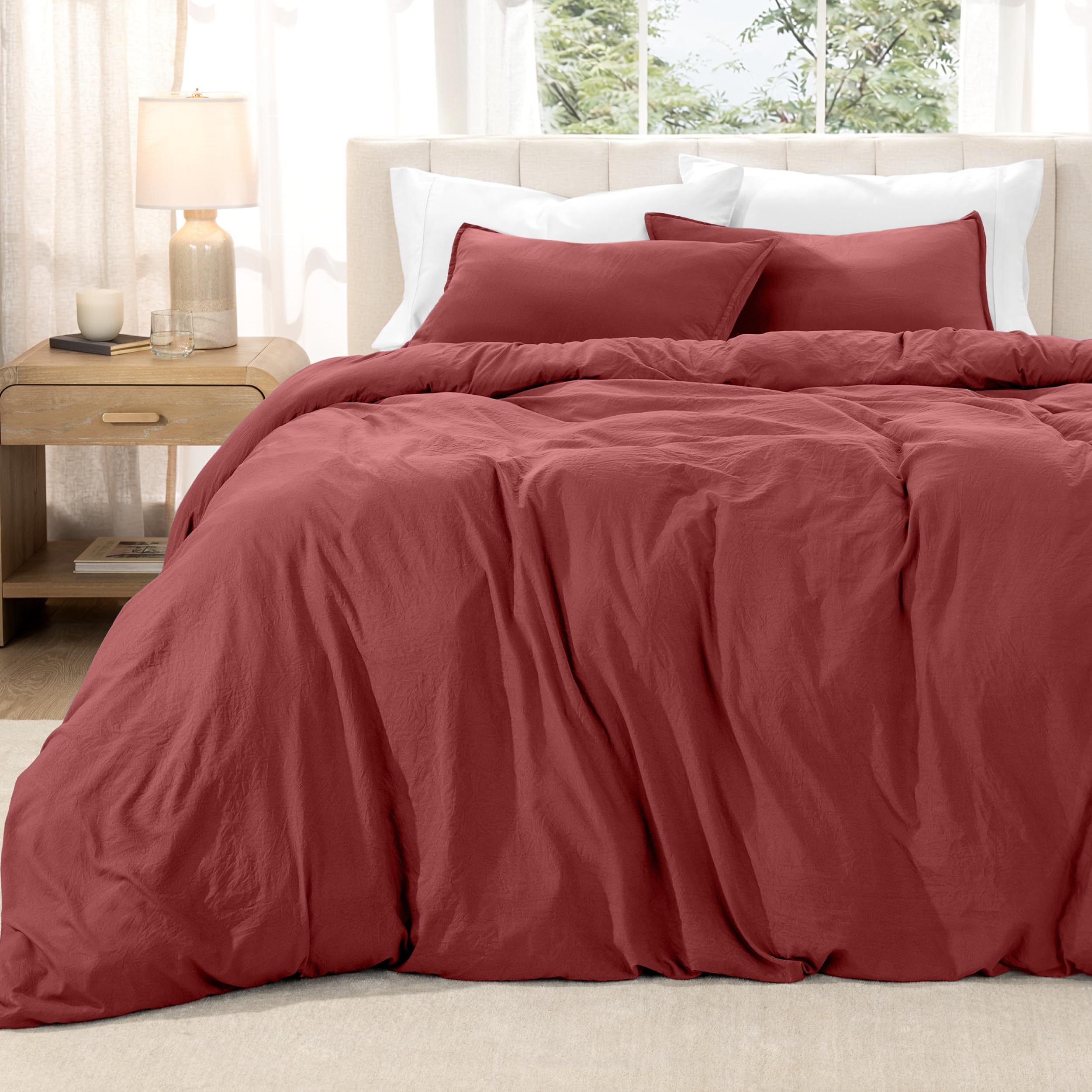 Bare Home Washed Duvet Cover and Sham Set - Full Size - Premium 1800 Ultra-Soft Brushed Microfiber - Hypoallergenic, Easy Care, Stain Resistant (Full, Sandwashed Rosewood) — image 1