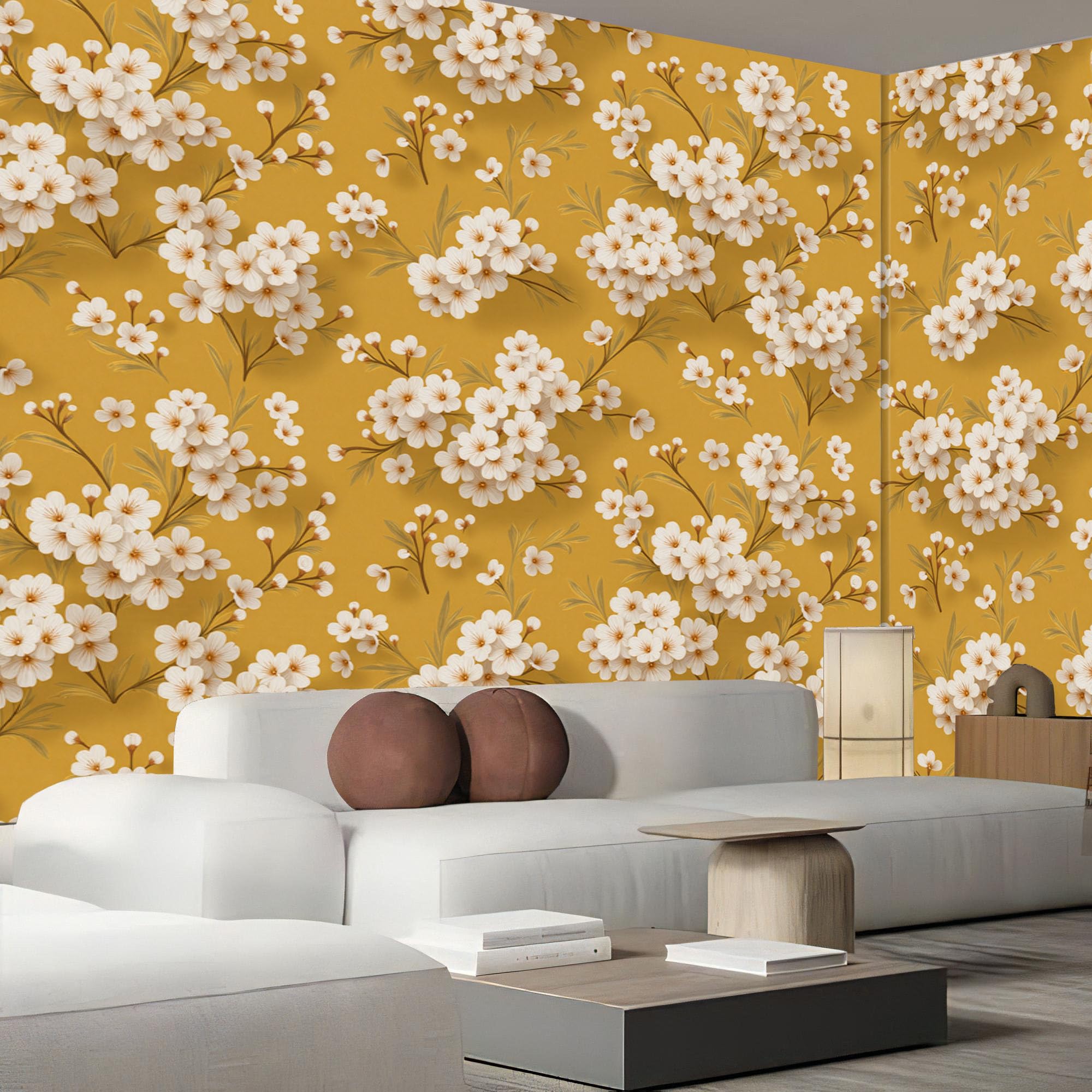 Papier Peint Panoramique Fleurs Chinoises pour Dissimuler les Murs Ternes