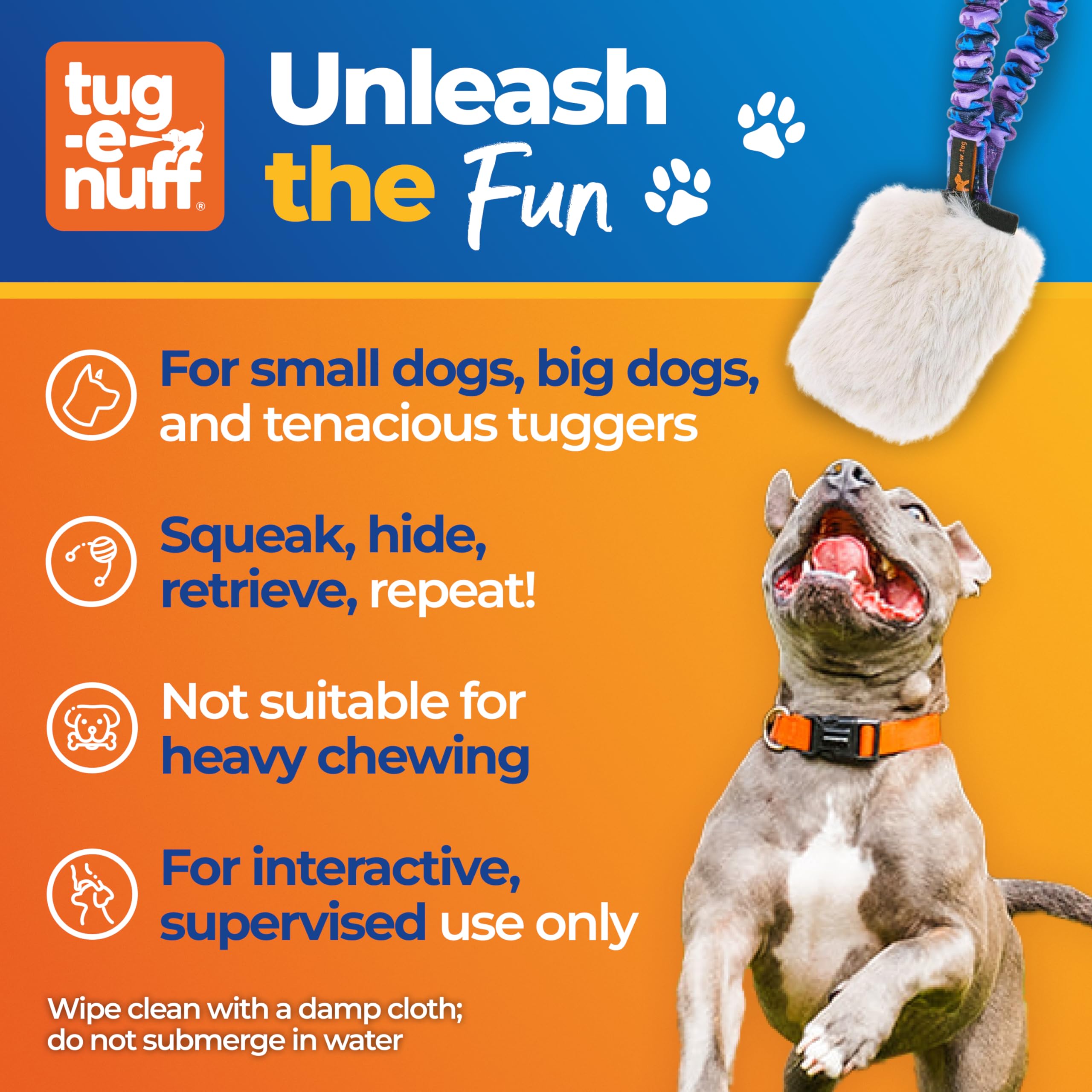 Tug-E-Nuff Bungee-Quietscher aus Kunstfell, für Hunde, 30,5 cm, Orange