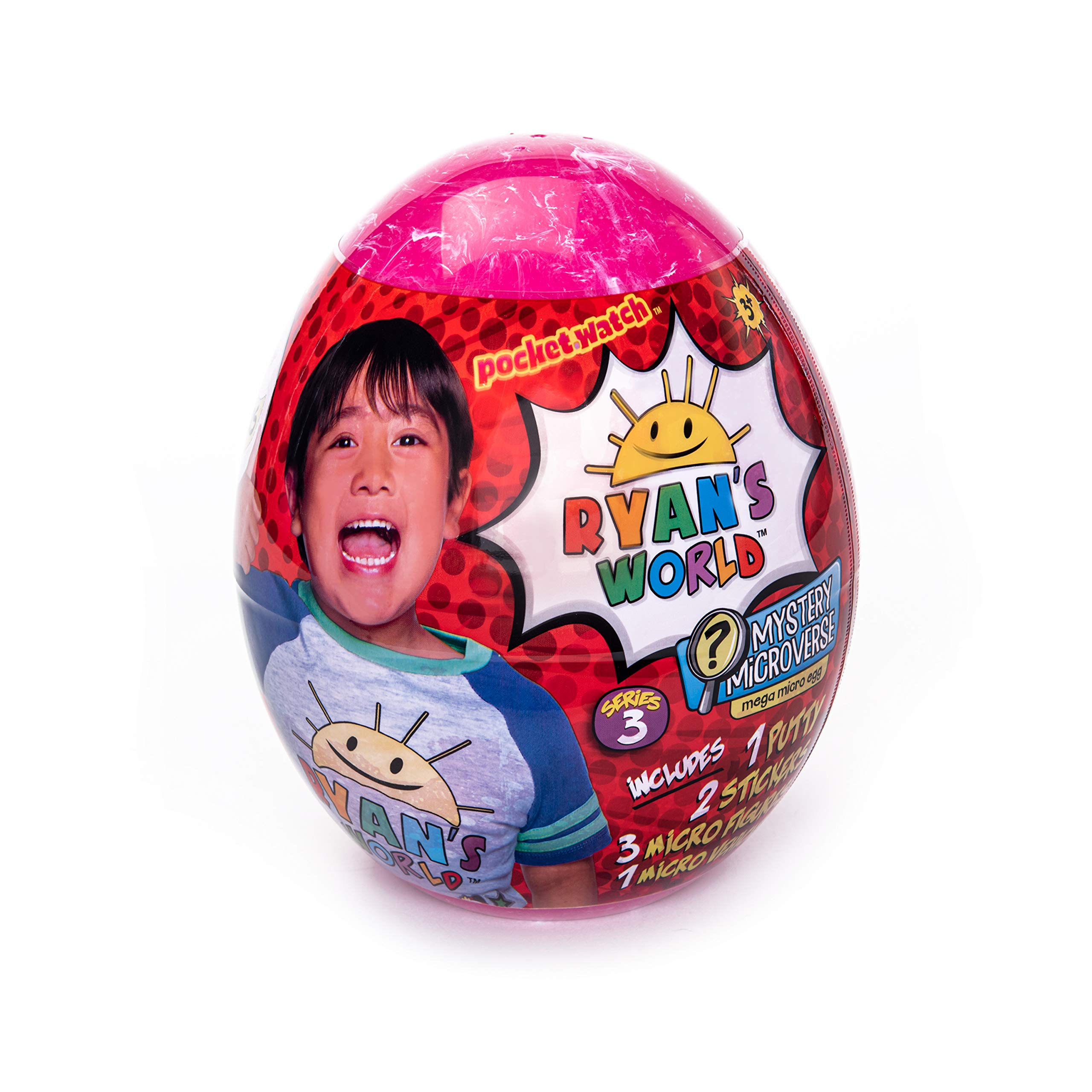 RYAN'S WORLD Mega Microverse Egg Series 3, Mystery Egg, Surprises Including Micro Figures, Micro Vehicle, Micro Putty, Stickers, Kids Toy, Ages 3 and Up