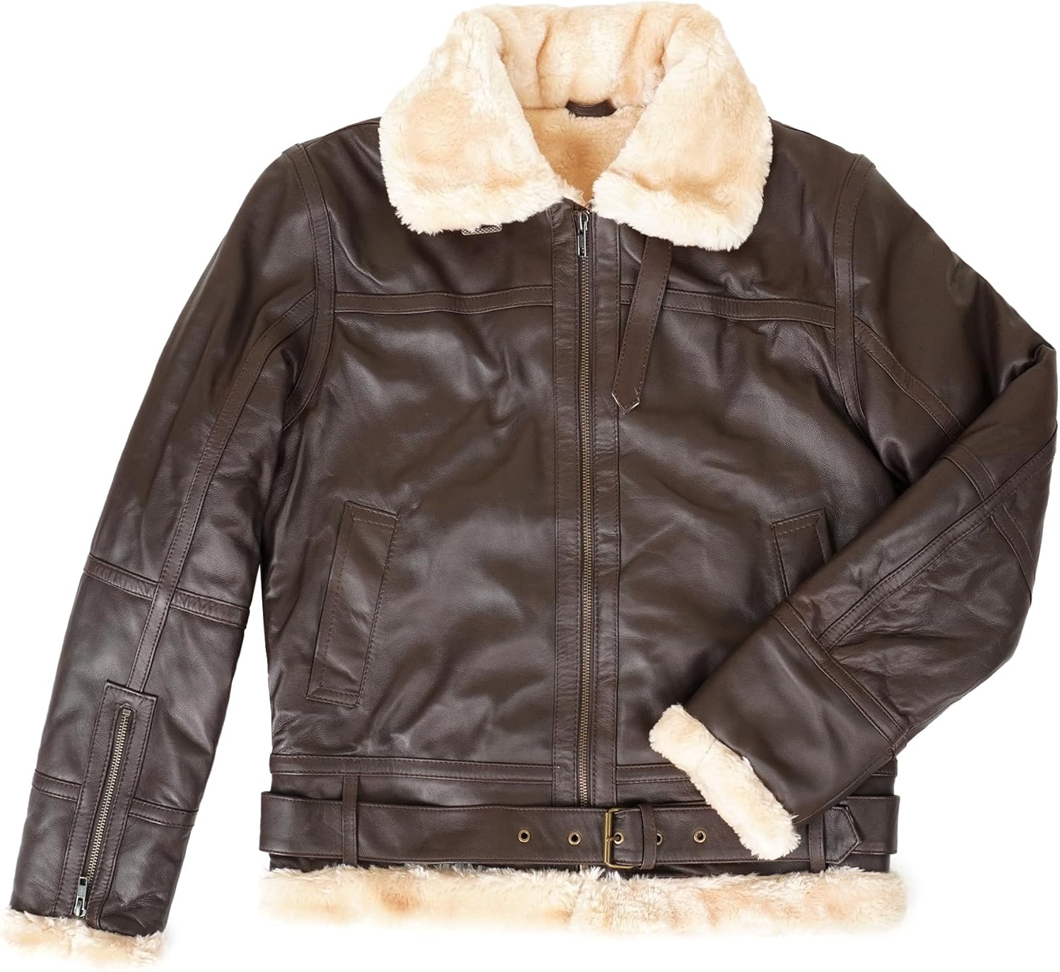 Mens B3 Aviator Shearling Jacket - Flight Pilot Sheepskin Leather Bomber Jacket Black/Brown - Image 5