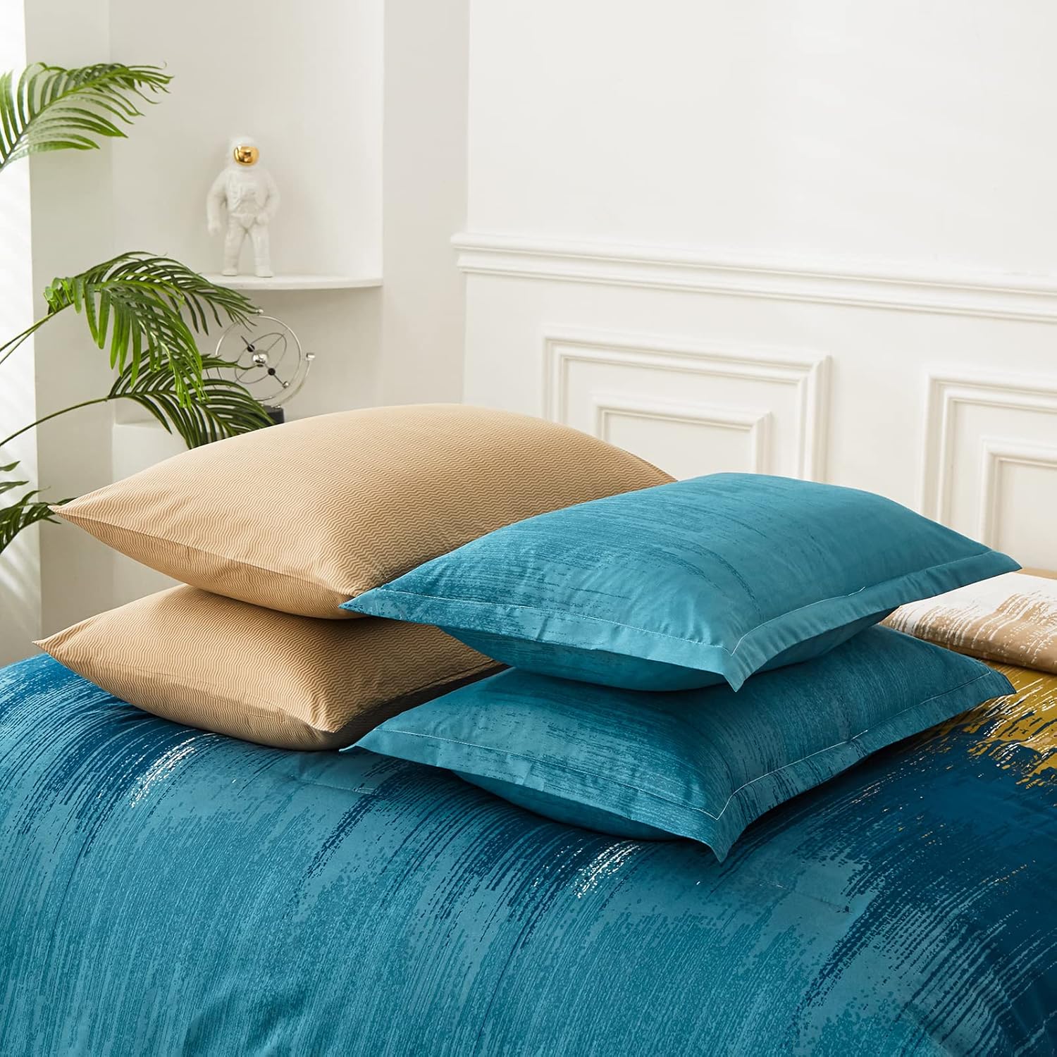 WONGS BEDDING Teal Comforter Set Queen,7 Pieces Bed in a Bag Colorful Abstract Art Gradient Comforter Soft Microfiber Bedding Set with Comforter, Flat Sheet, Fitted Sheet, Pillow Shams,Pillowcases - Image 7