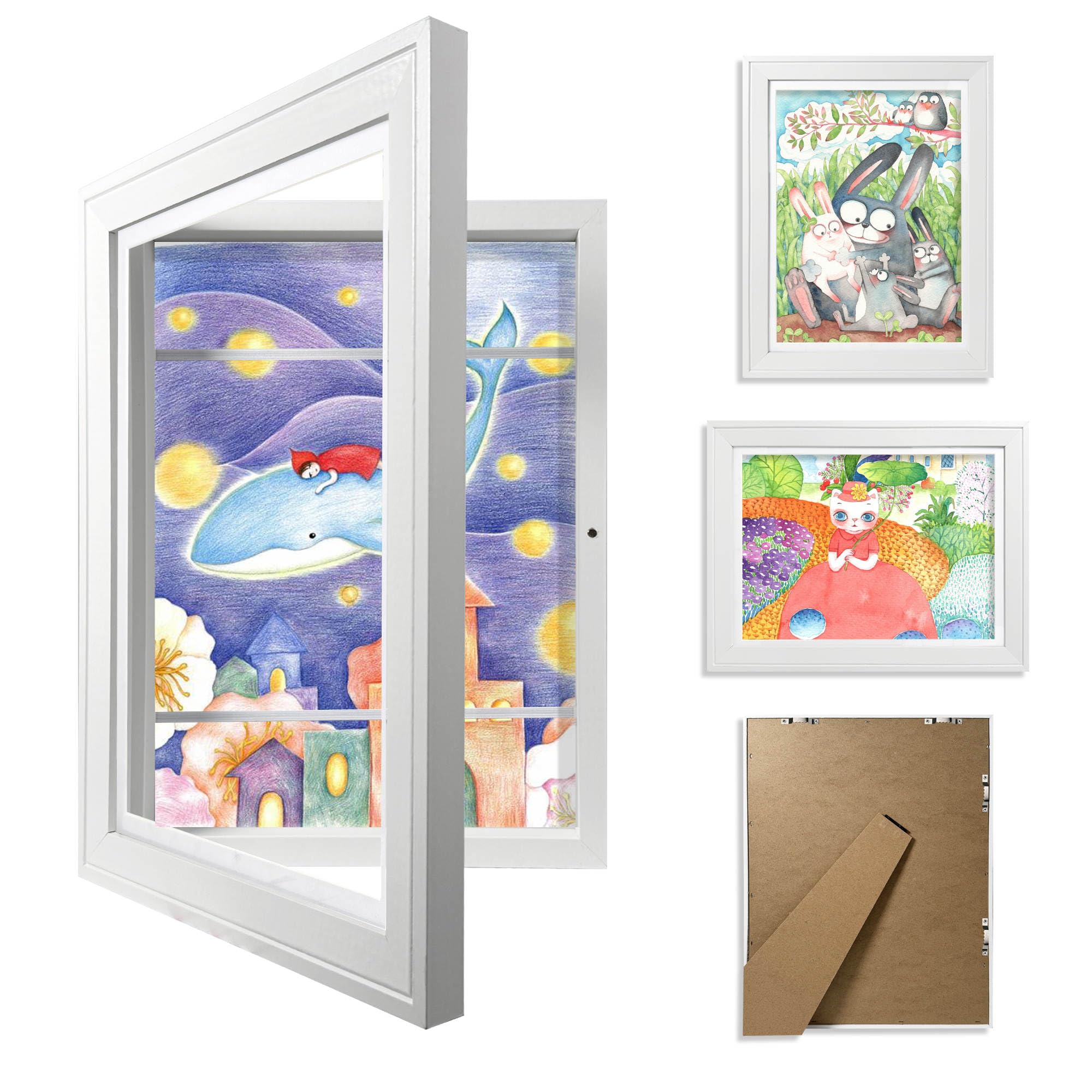 IXTIX Cornice portafoto per disegni per bambini, formato A4, riempibile, per bambini, apribile, per opere d'arte, 1 pezzo (rosa