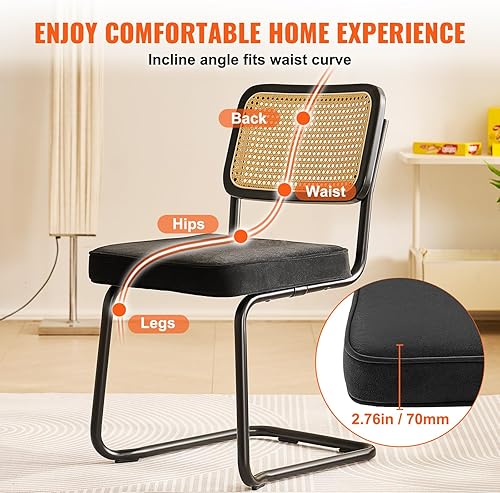 Miniatura 8 de VEVOR Juego de 2 sillas de comedor de ratán, sillas de comedor modernas de mediados de siglo, silla decorativa de terciopelo tapizada con respaldo