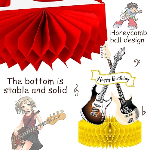 Miniatura 4 de Centros de mesa de nido de abeja para guitarra musical, 13 piezas, para fiesta de cumpleaños, decoración de mesa de guitarra de rock, decoración de