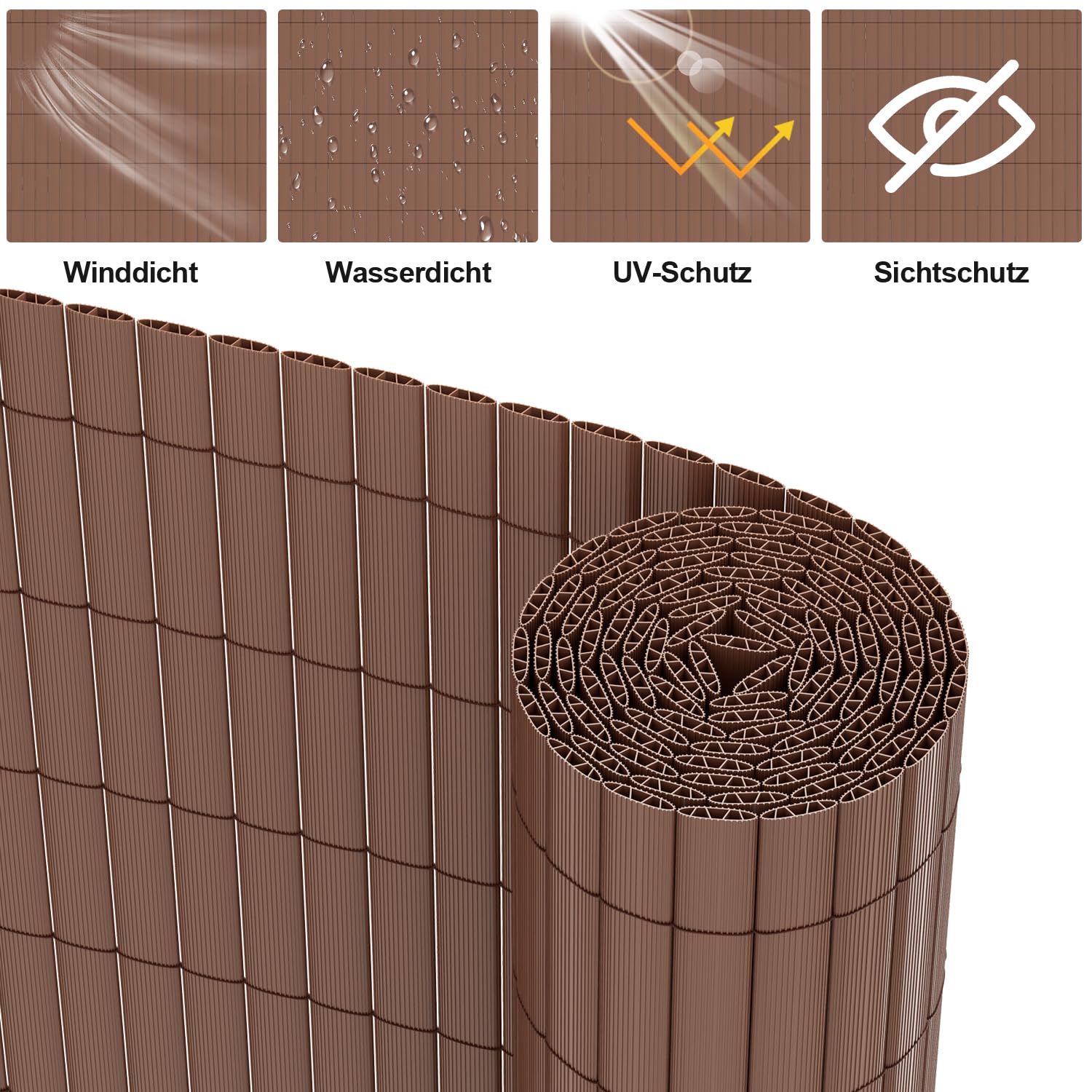 Gimisgu Canniccio PVC Recinzione 90x500 cm, Protezione Standard da sguardi indiscreti con Struttura a W Rinforzata, Impermeabile, per Balcone, Protezione da Vento, Marrone