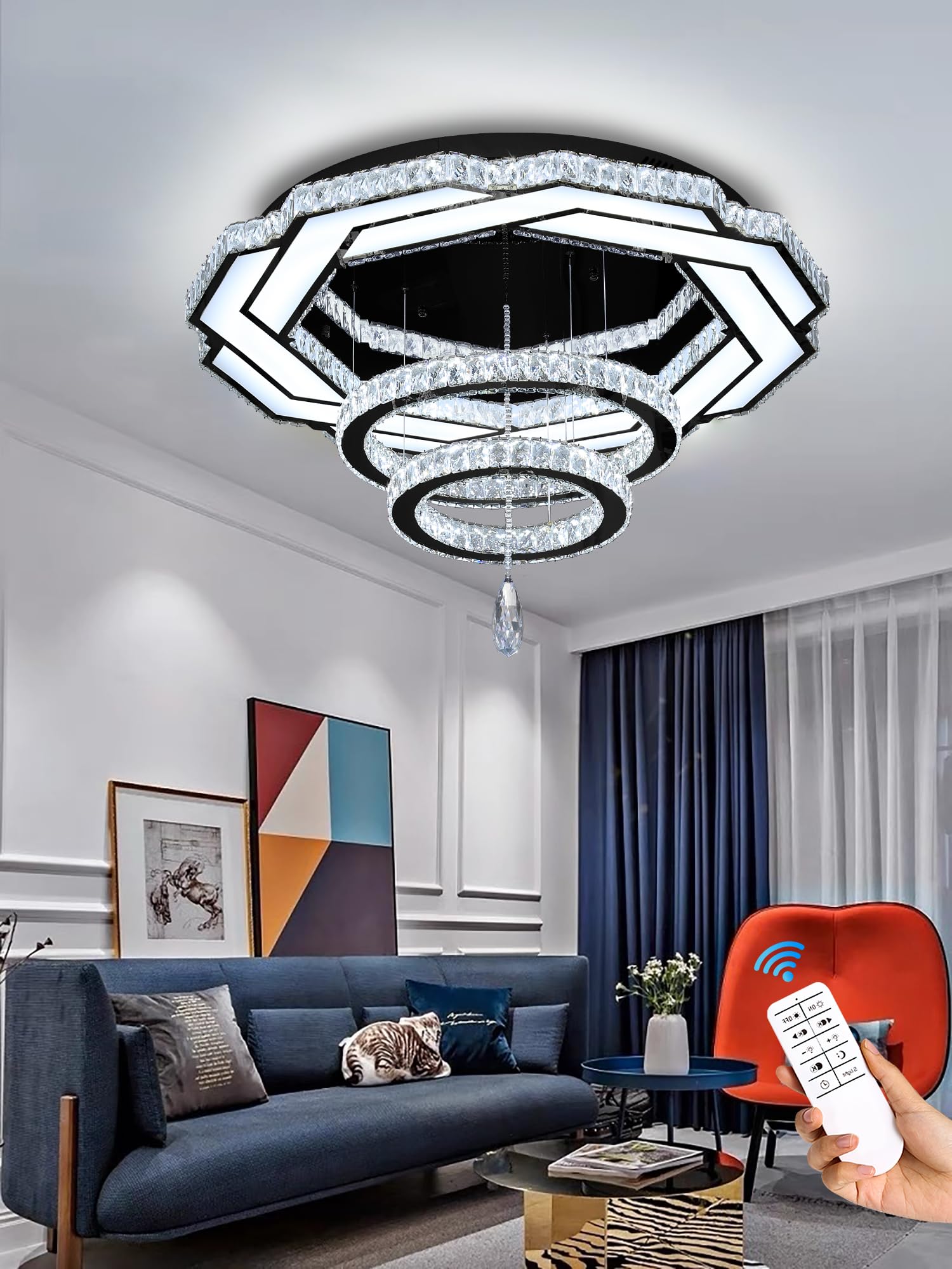 Flashing God Modern LED Crystal Chandelier Large Ceiling Light for ...