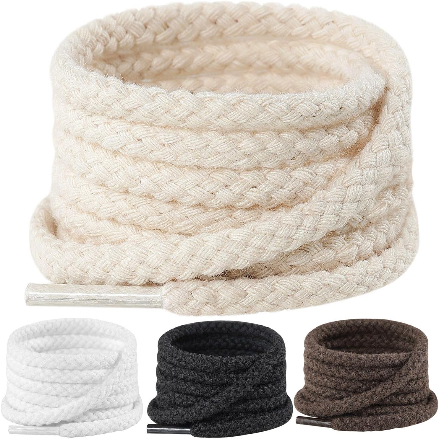 2 pairs Round Cotton Rope Shoe laces for Sneakers, Thick Braided Shoelaces for Men Women Shoes