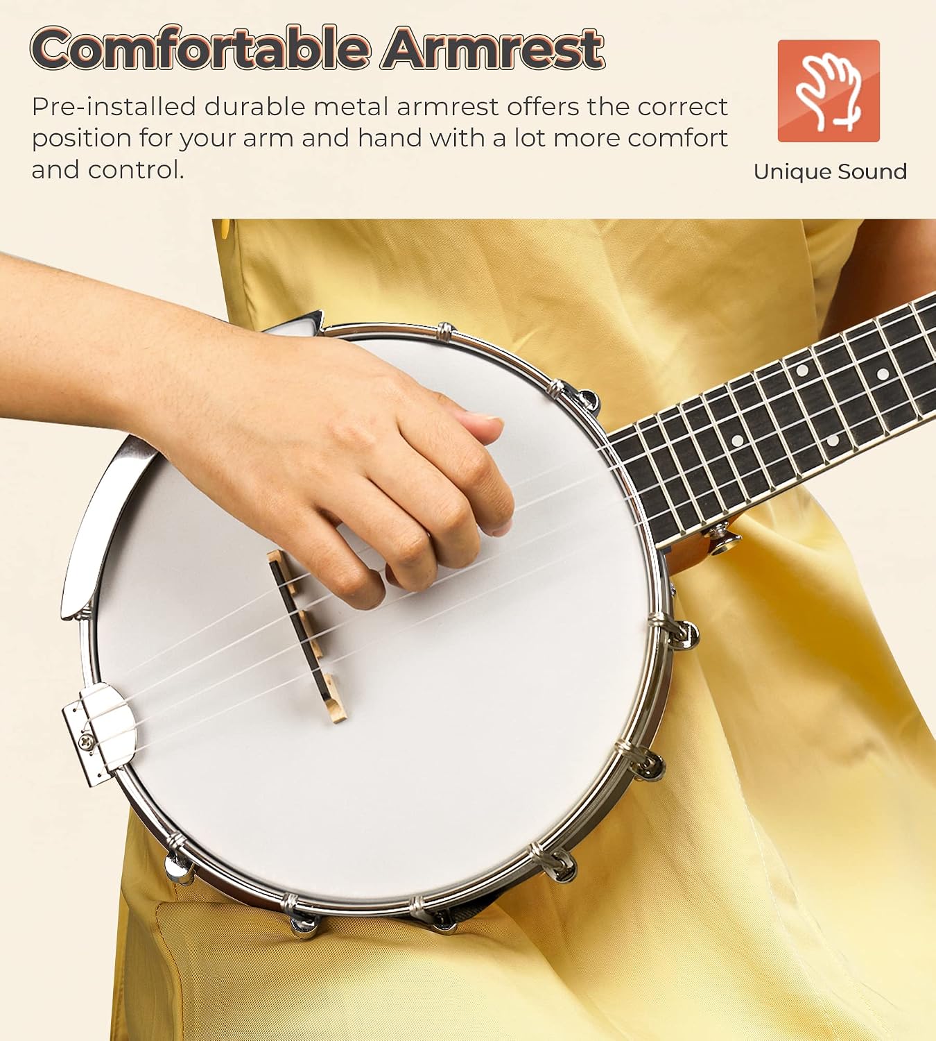 Vangoa Banjo Uke, 4 String Banjolele with Armrest, Concert 23 Inch Sapele Banjo Ukulele with Beginner Kit