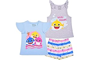 Children's Shark Baby Toy Garment Set Including T-Shirt, Tank Top, and Shorts