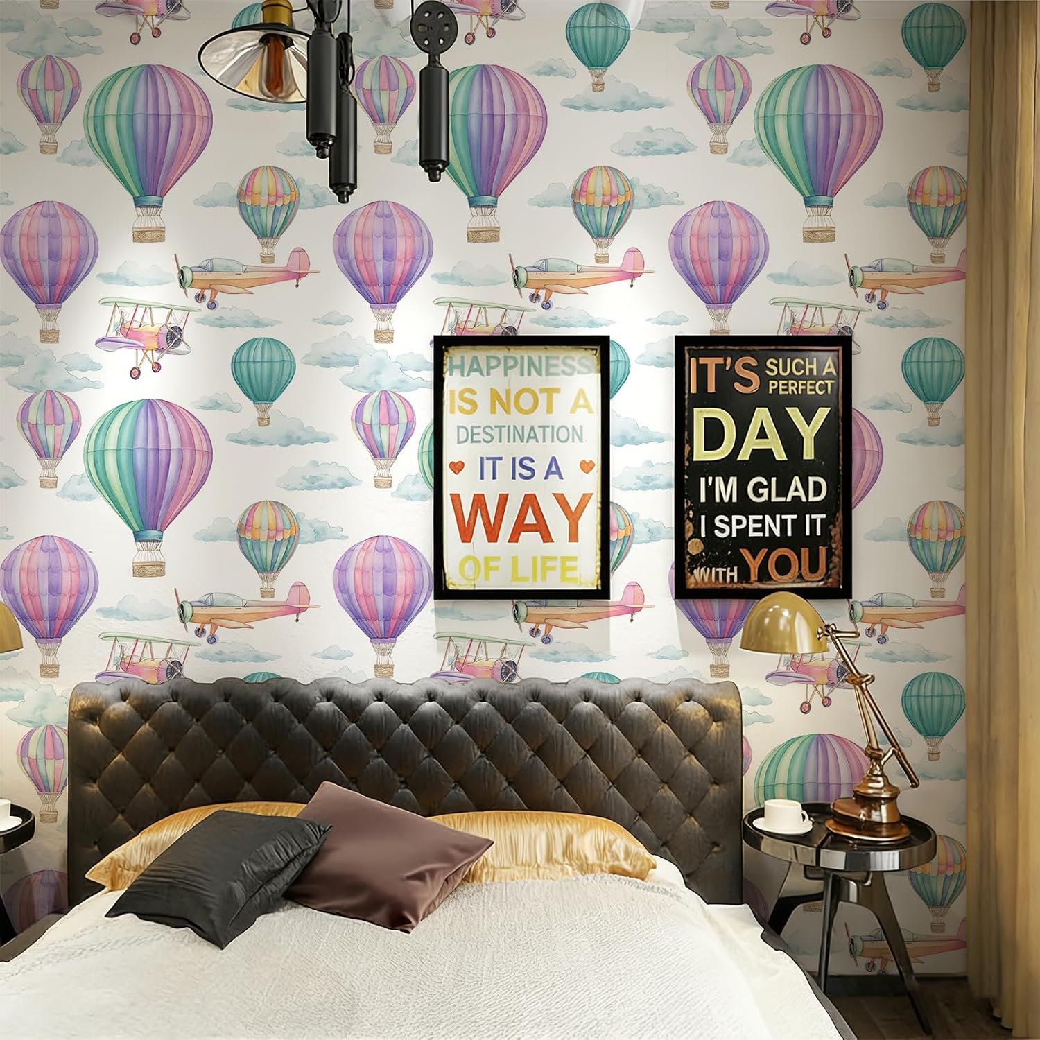 Stickorama Watercolor Air Balloon Airplane Peel and Stick Wallpaper Self Adhesive 17.72" x 118.1'' Sky Cloud Removable Waterproof Kids Contact Paper for Nursery Kids Room Playroom Bedroom
