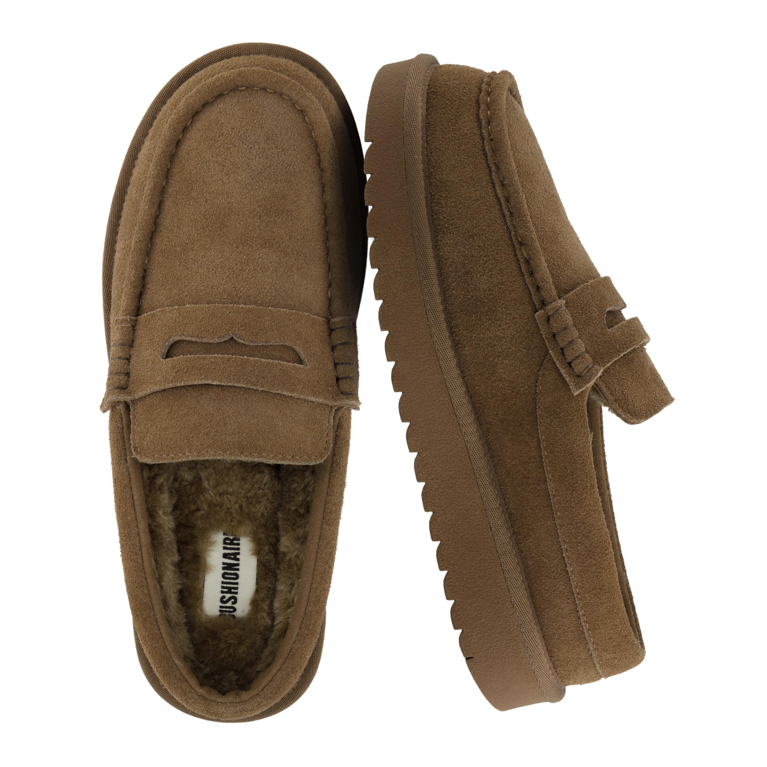 CUSHIONAIRE Ollie Cozy Genuine Suede Clogs for Women, Comfortable Slip-On Mule Loafers with Faux Fur Lining, Memory Foam Cushioning and Durable Rubber