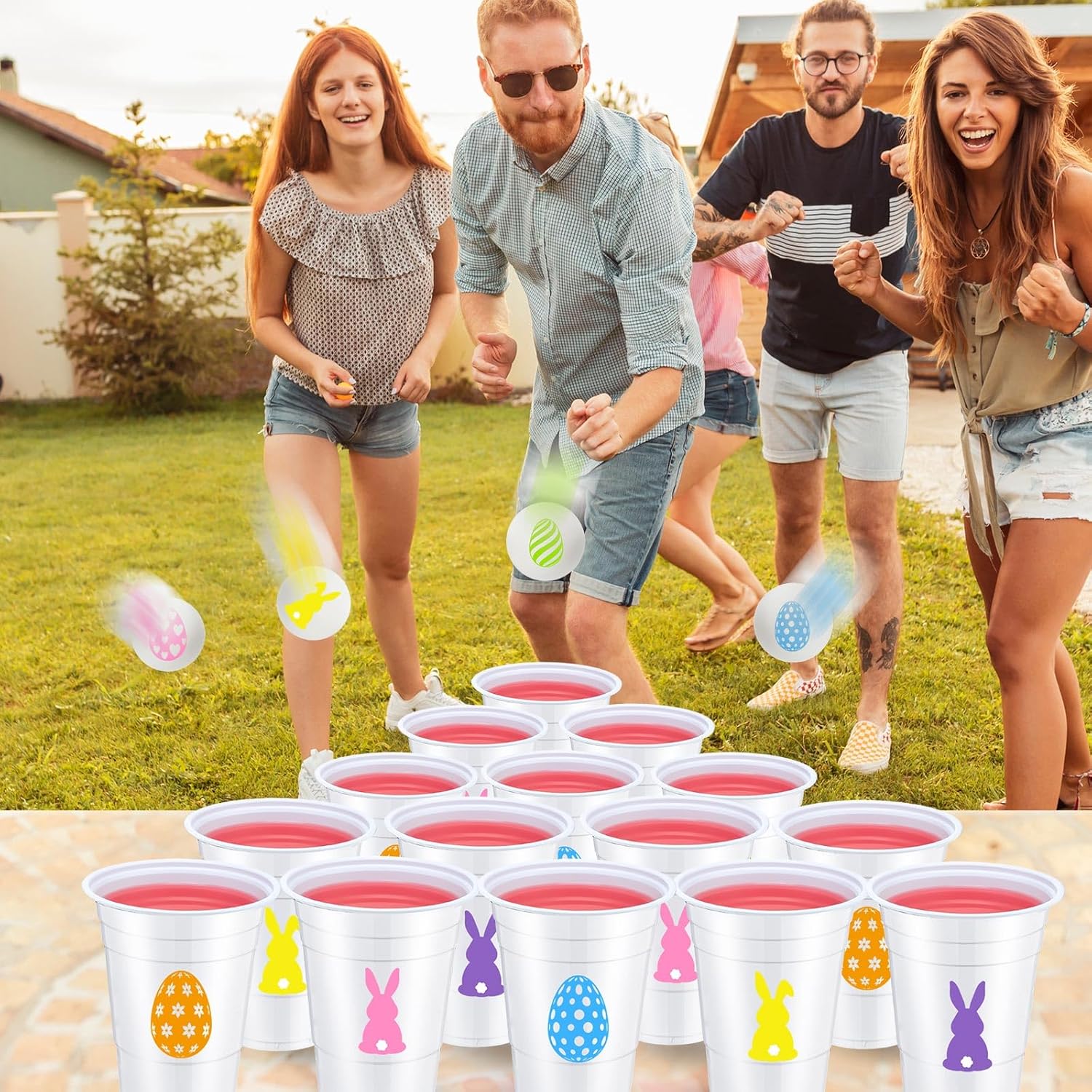 Lunmon 18 Pcs Easter Party Plastic Cups Bulk Easter Bunny Egg Cups Disposable 16 oz Colorful Beer Beverage Drinking Cup for Party Decoration Drinkware Holiday Supply(Vivid Color)