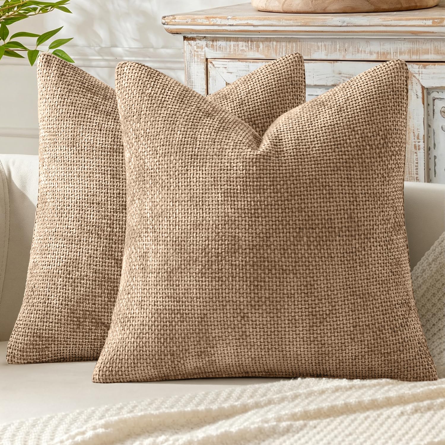 MIULEE Decorative Couch Throw Pillow Covers 20x20 Inch Khaki Camel 2 Pack