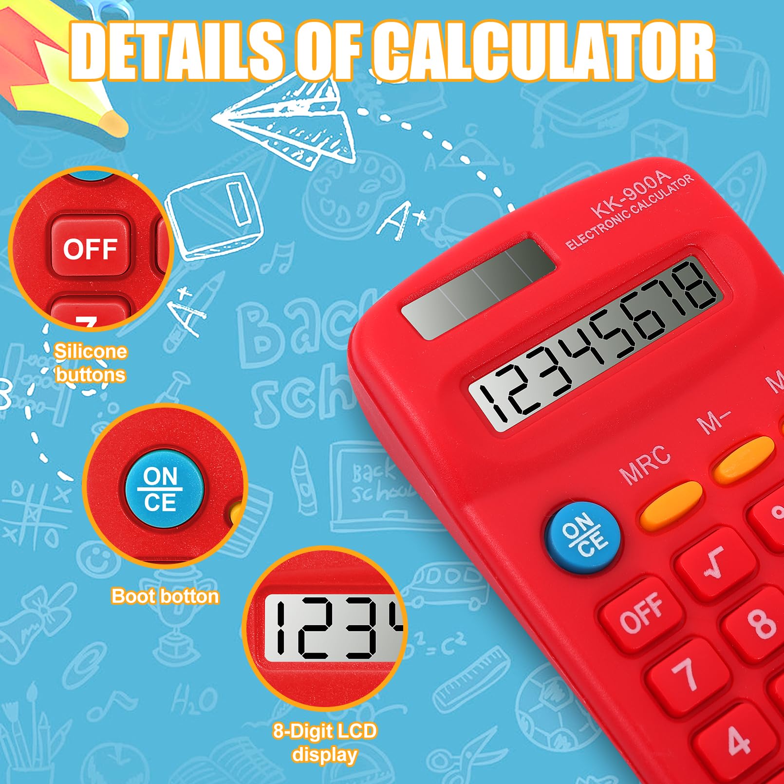 Confezione da 30 mini calcolatrici tascabili, con display a 8 cifre, calcolatrice di base a batteria solare a doppia alimentazione, 4 funzioni, per studenti, bambini, casa, ufficio, 6 colori